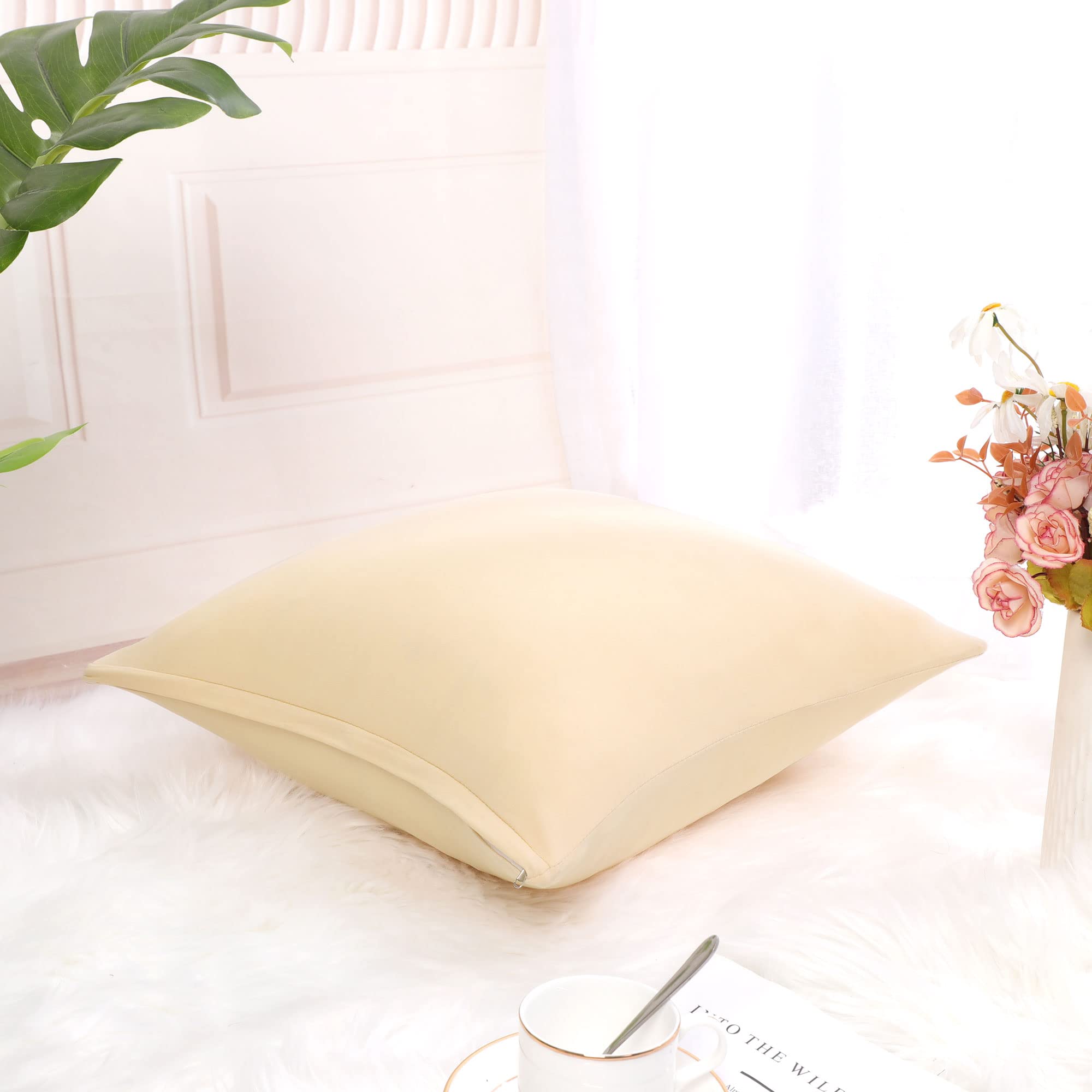 Premium 18x18 Inch Square Throw Pillow Cover - Soft Beige Cushion Case for Sofa, Bed, Living Room Decor - Home & Office Decorative Accent
