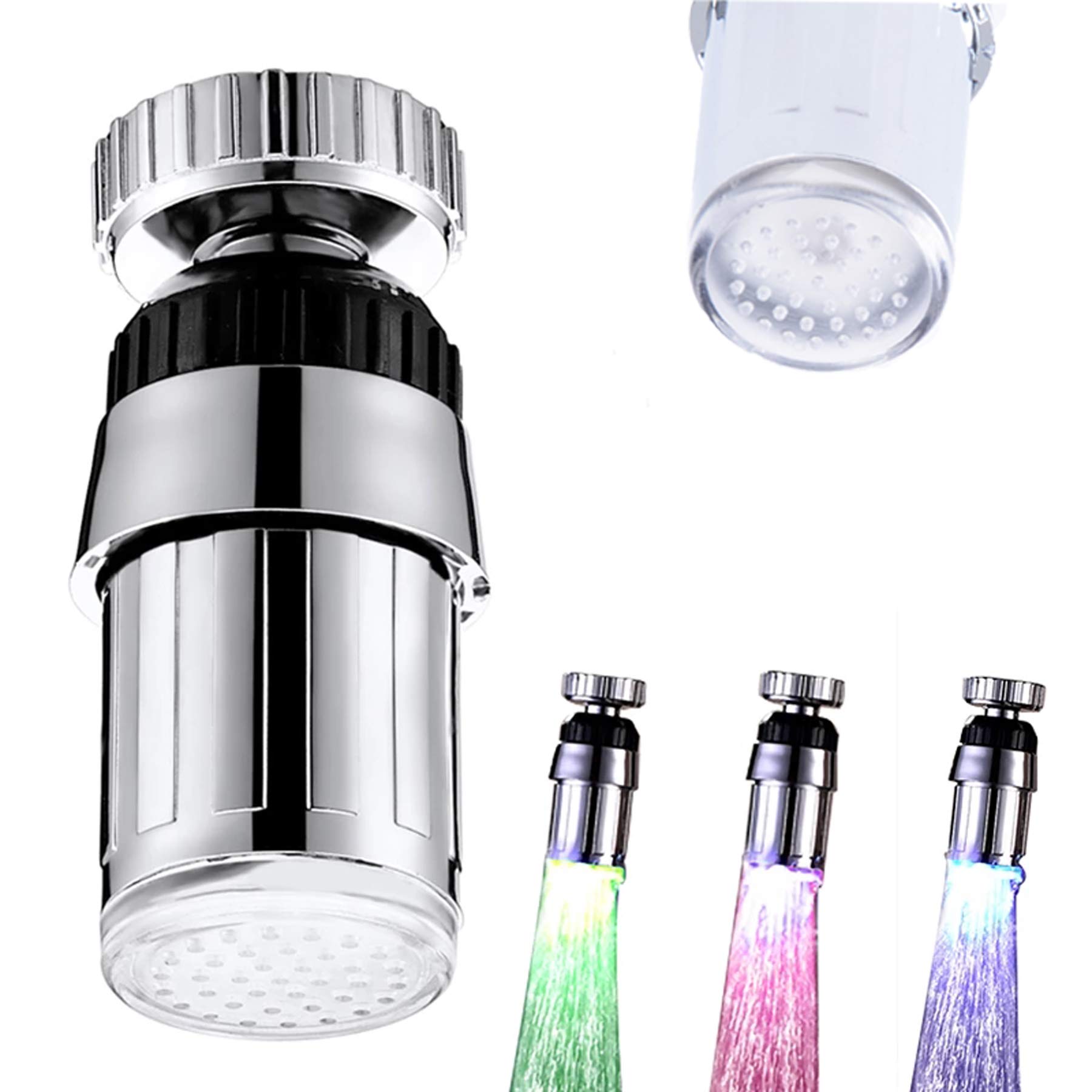 3-Color Temperature Sensitive Gradient LED Faucet Light - 360° Rotatable Color Changing Tap Light for Kitchen & Bathroom Sink - Night Light, Mood Lighting & Water Flow Indicator (2-Pack)