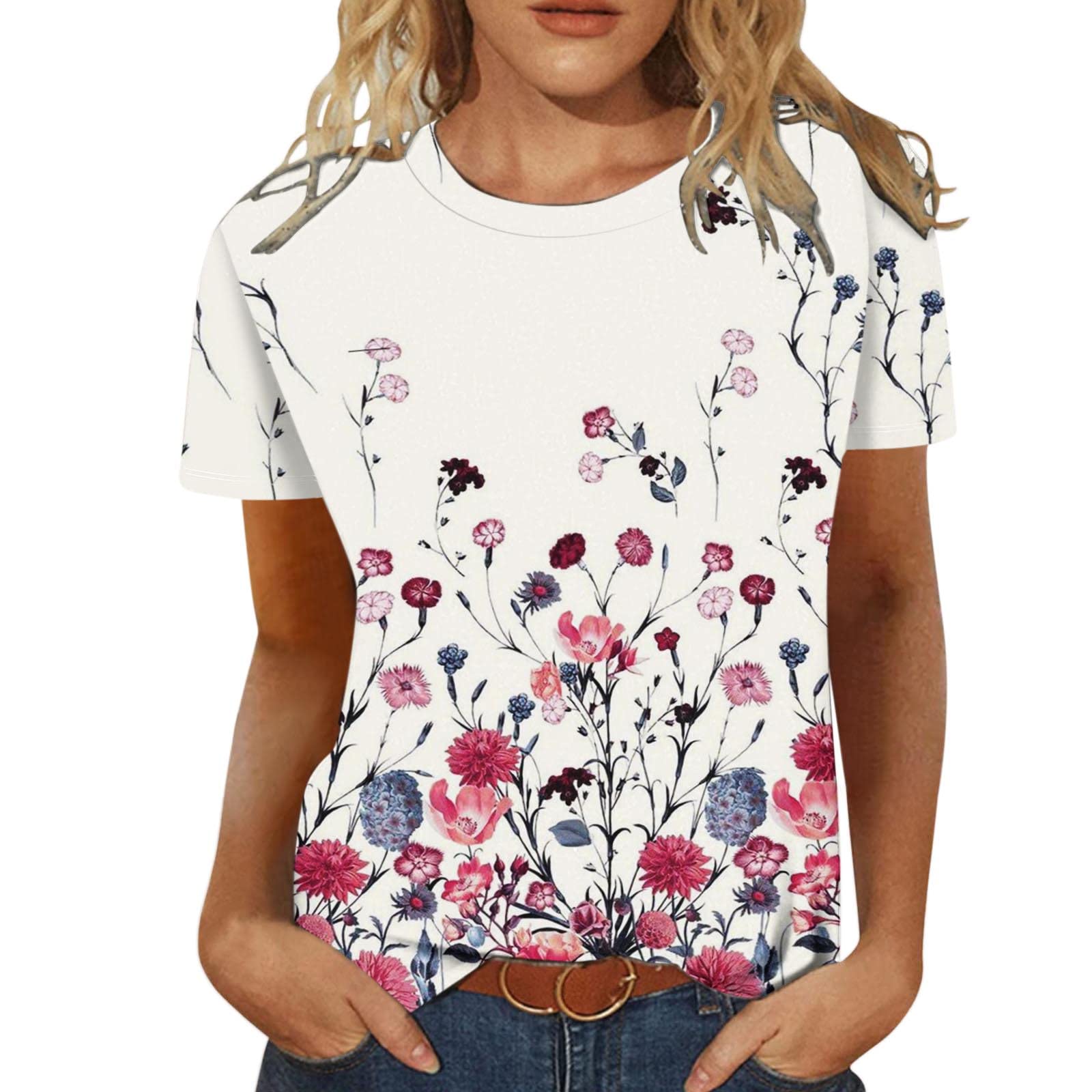 Women's Summer Casual Loose Fit Printed Short Sleeve T-Shirt - Cute Blouse Tops for Plus Size - Perfect for Beach Outings, Weekend Wear & Vacation Essentials