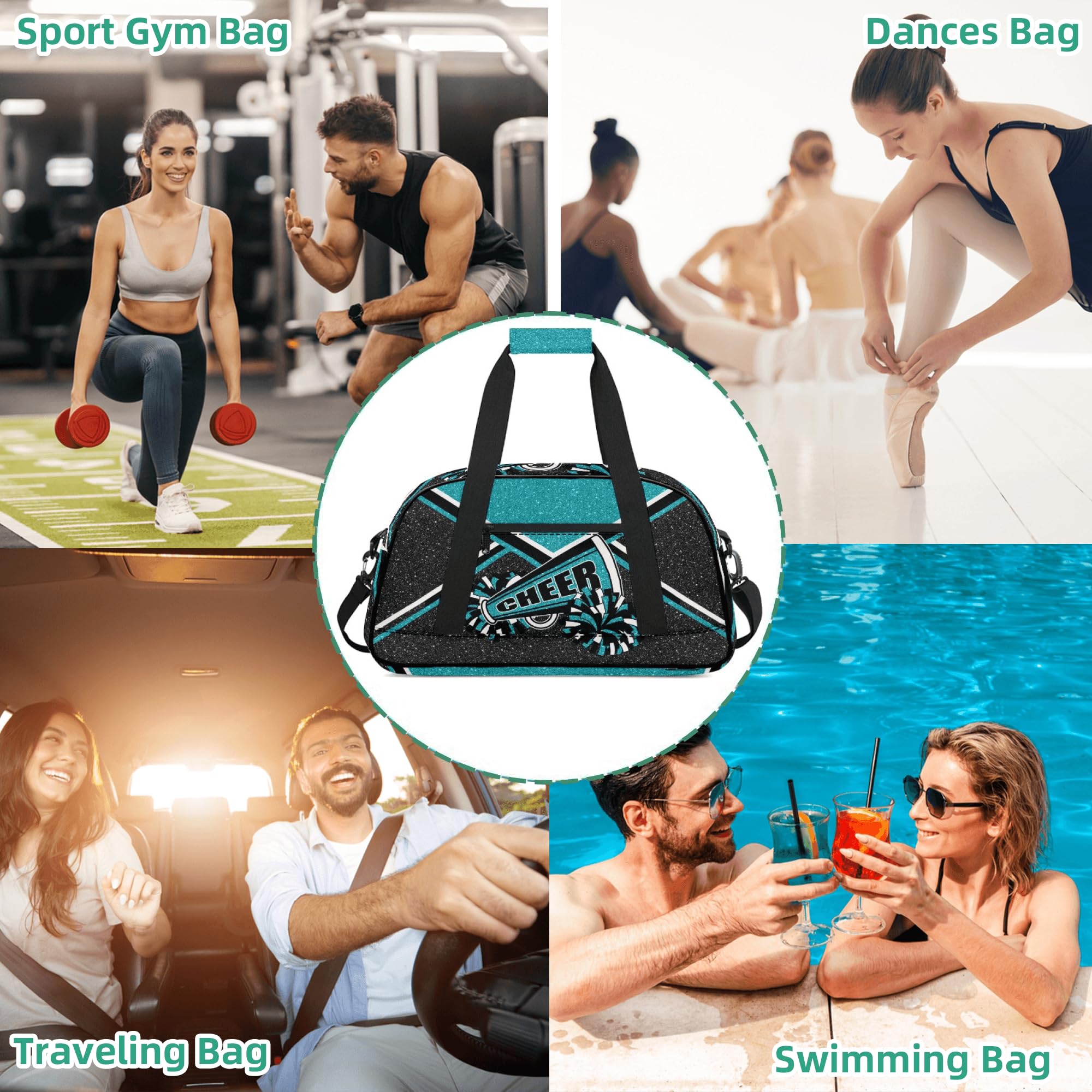 Best Cheerleading Gym Bag for Women – Durable Cheer Duffle Bag for Travel & Sports – Large Weekender Carry On Bag – Perfect for Practice, Competitions & Trips (Teal)