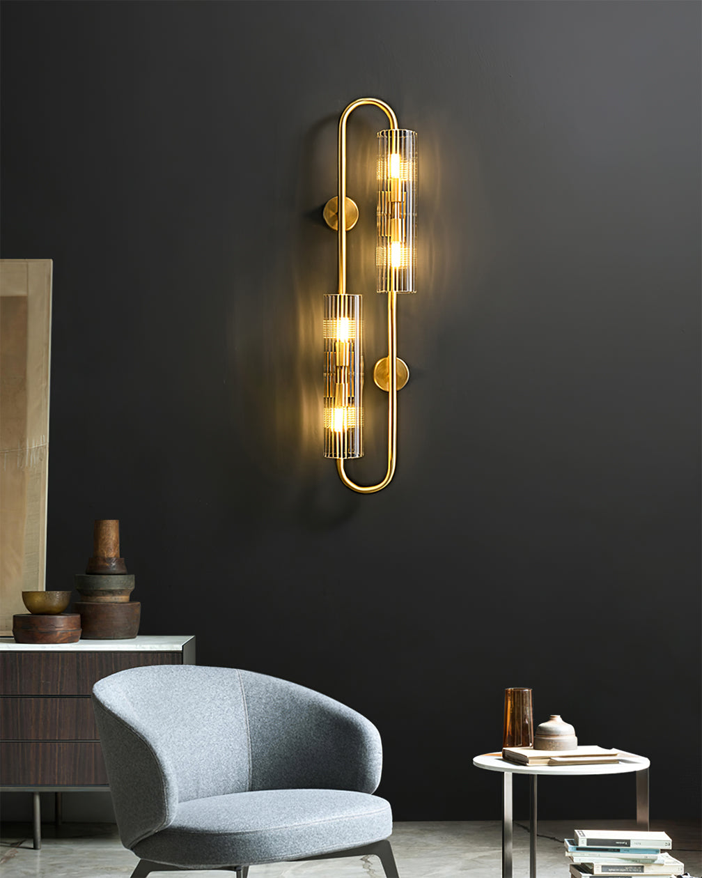 Vintage Double Brass Wall Light Fixture - Antique Style Sconce for Living Room, Bedroom & Hallway Lighting