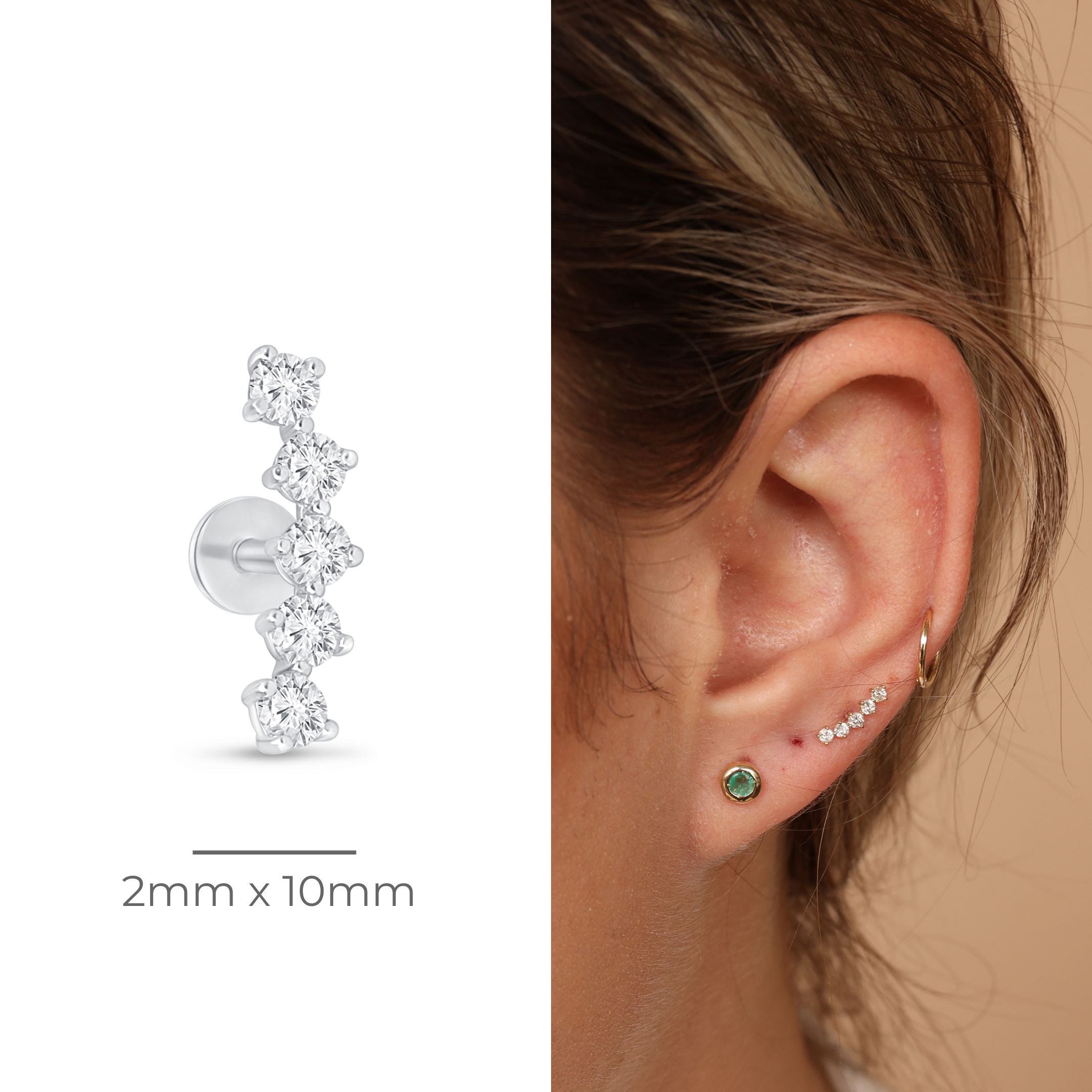 14K White Gold Diamond Constellation Ear Climber Flat Back Stud Earrings - Elegant Celestial Jewelry for Women, Perfect for Parties, Weddings & Special Occasions