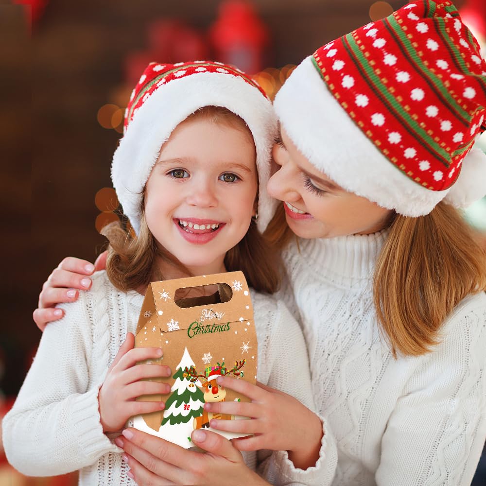 Vellibring 24PCS Christmas Kraft Candy Boxes - Eco-Friendly Kraft Paper Cookie & Treat Bags for Holiday Gift Wrapping, Xmas Party Favors, Tree Decorations - Perfect for Christmas Celebrations, Office Parties & DIY Home Decor