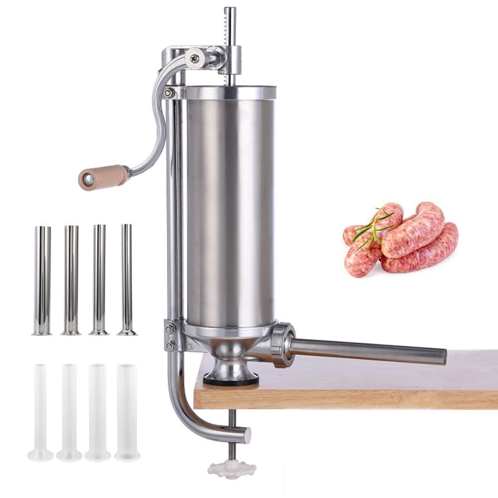 MASTER FENG 5LBS Vertical Stainless Steel Sausage Stuffer with 8 Tubes - Commercial & Home Use Sausage Maker for Homemade Sausages, Jerky & Pet Food