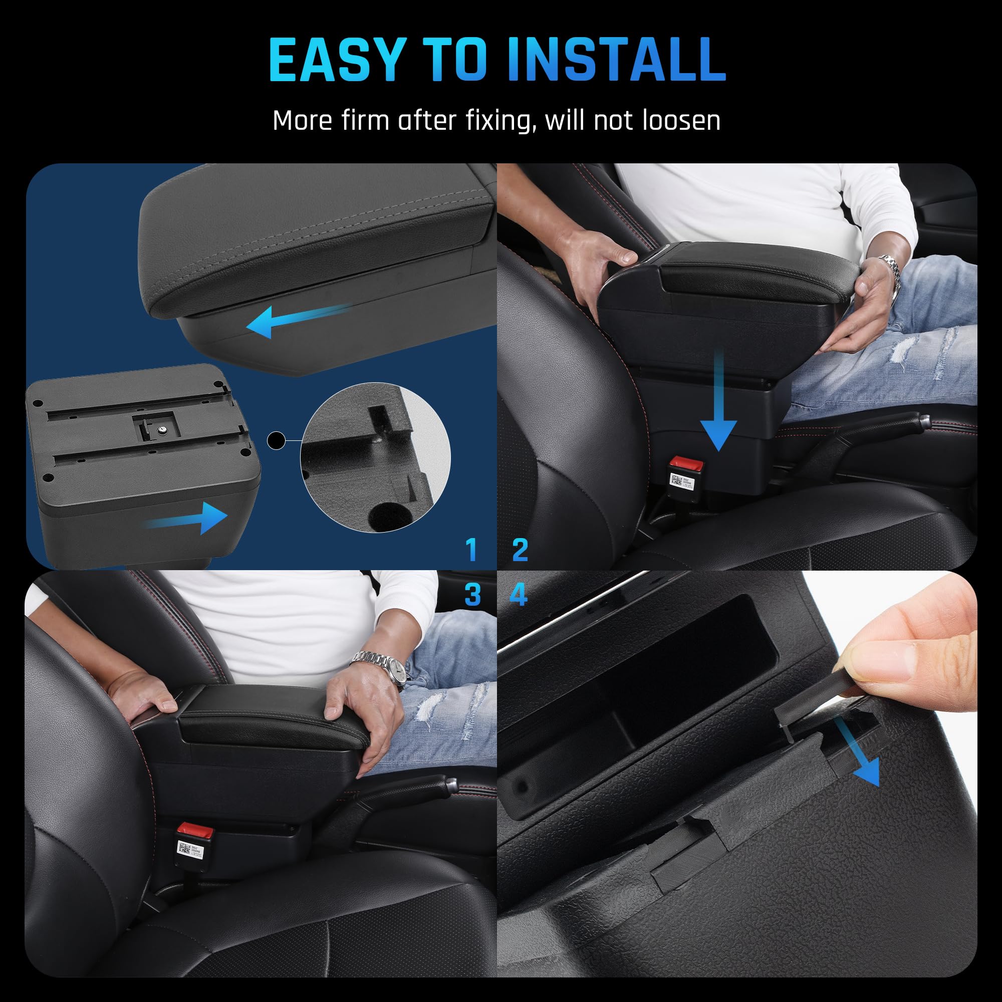 Toyota Prius C Center Console Armrest Box with 4 USB Ports & Cup Holder - Double Layer Storage Organizer for Car Interior Accessories (Black) - Perfect for Road Trips & Daily Commuting