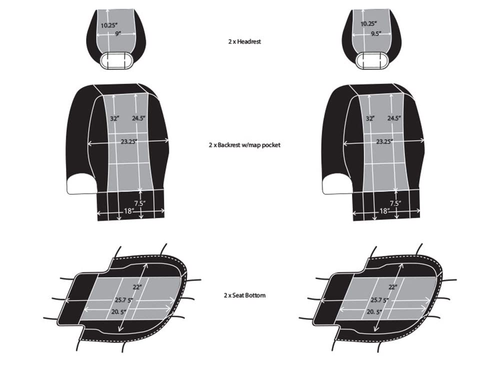 Custom Fit Neoprene Seat Covers for 2009-2016 Dodge Ram 1500/2500/3500 Pickup Truck - Gray & Black Front Seat Covers (Driver & Passenger) - Waterproof, Durable Protection for Work & Daily Commute
