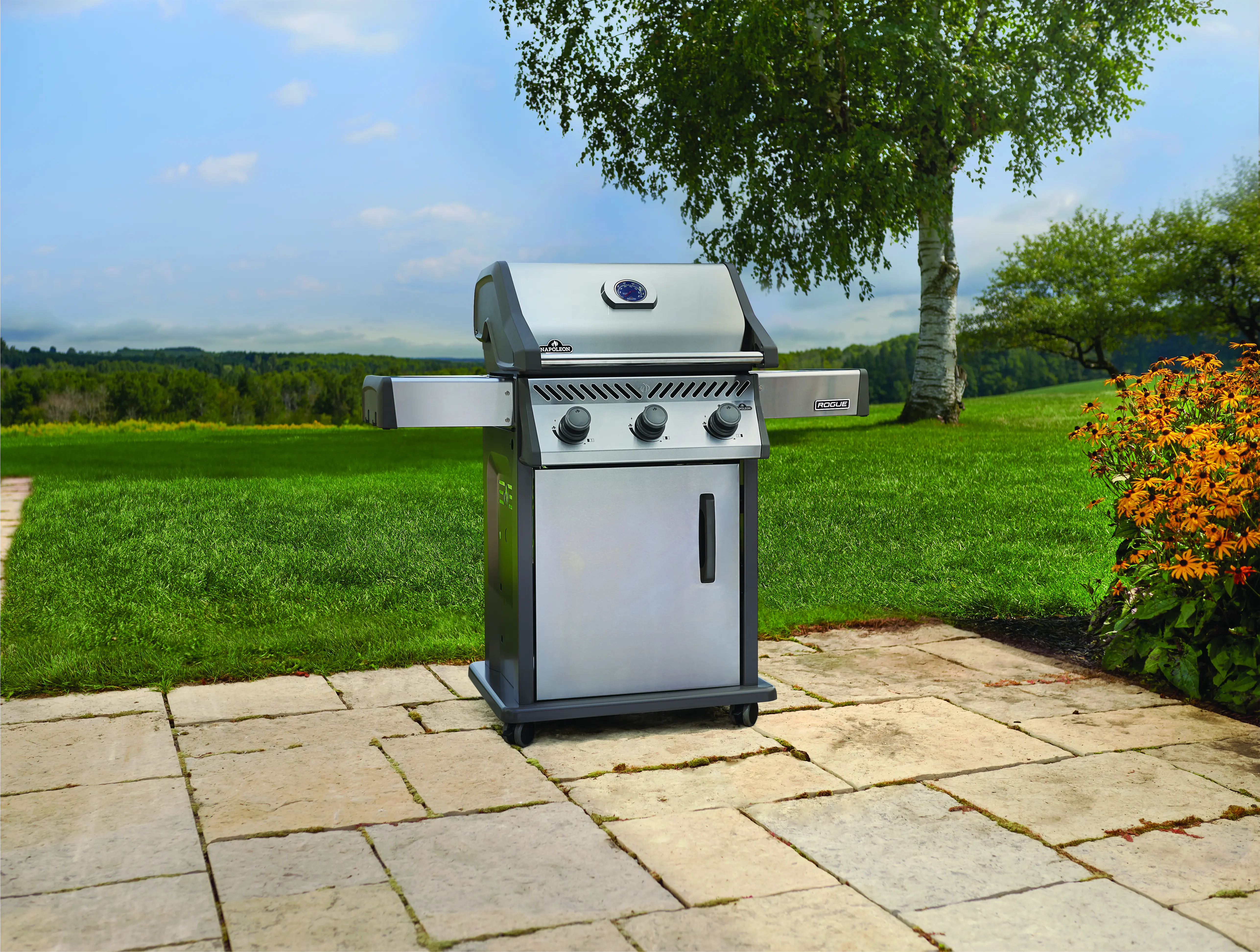 Napoleon Rogue 425 3-Burner Freestanding Stainless Steel Gas Grill for Outdoor BBQ, Backyard Cooking & Patio Entertaining