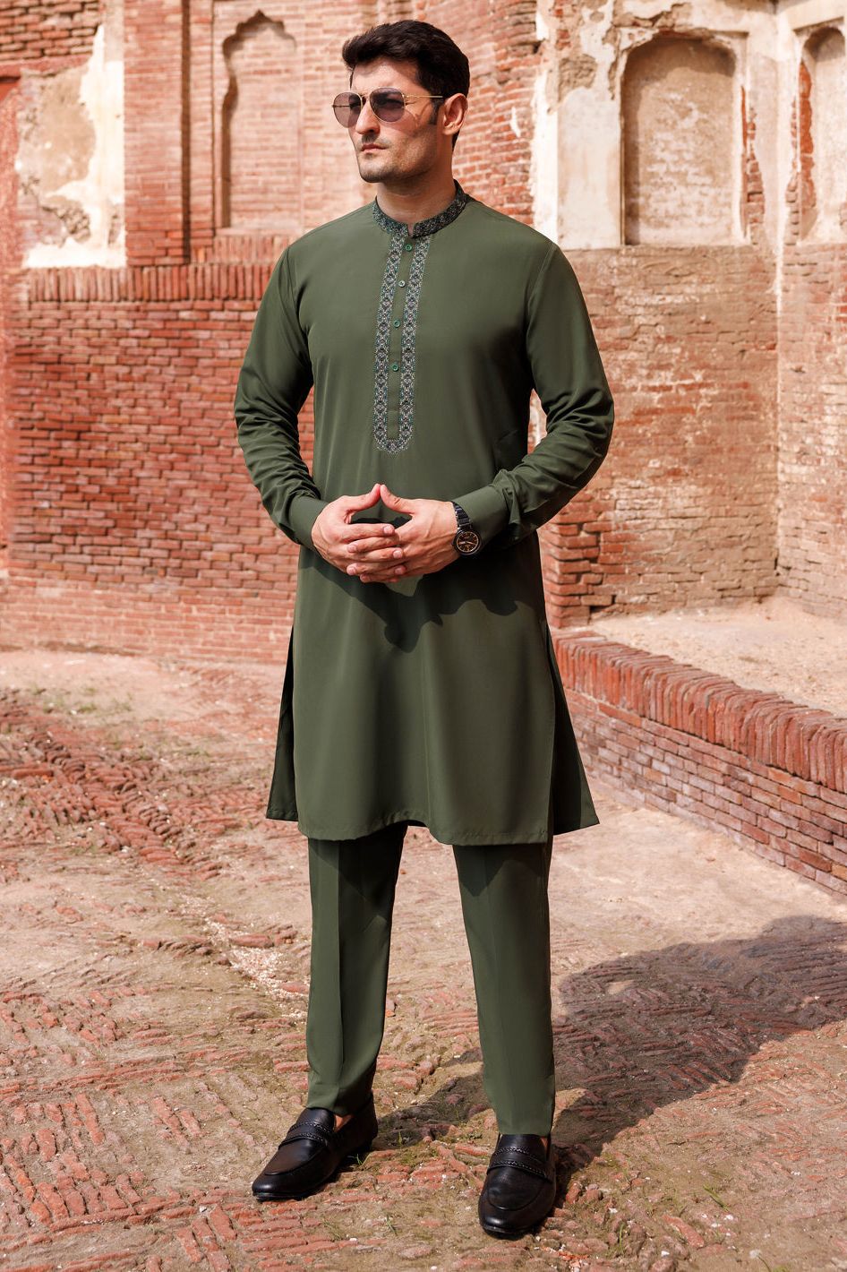 Boski Gold Green Kurta Trouser Set - Premium Pakistani Traditional Outfit by J. Junaid Jamshed | Perfect for Eid, Weddings & Cultural Events