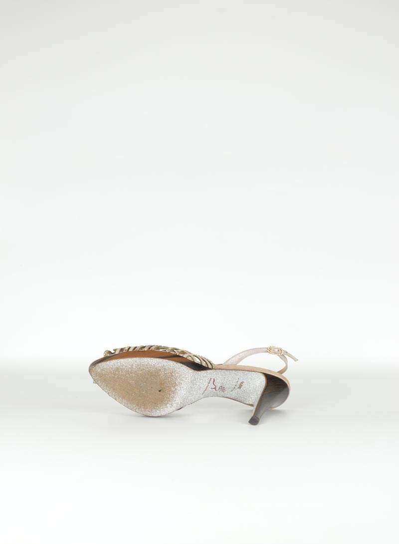 René Caovilla Champagne Suede Sandals with Swarovski Crystals - Size 38.5 | Luxury Evening Party Shoes for Women | Perfect for Weddings, Red Carpet & Special Occasions
