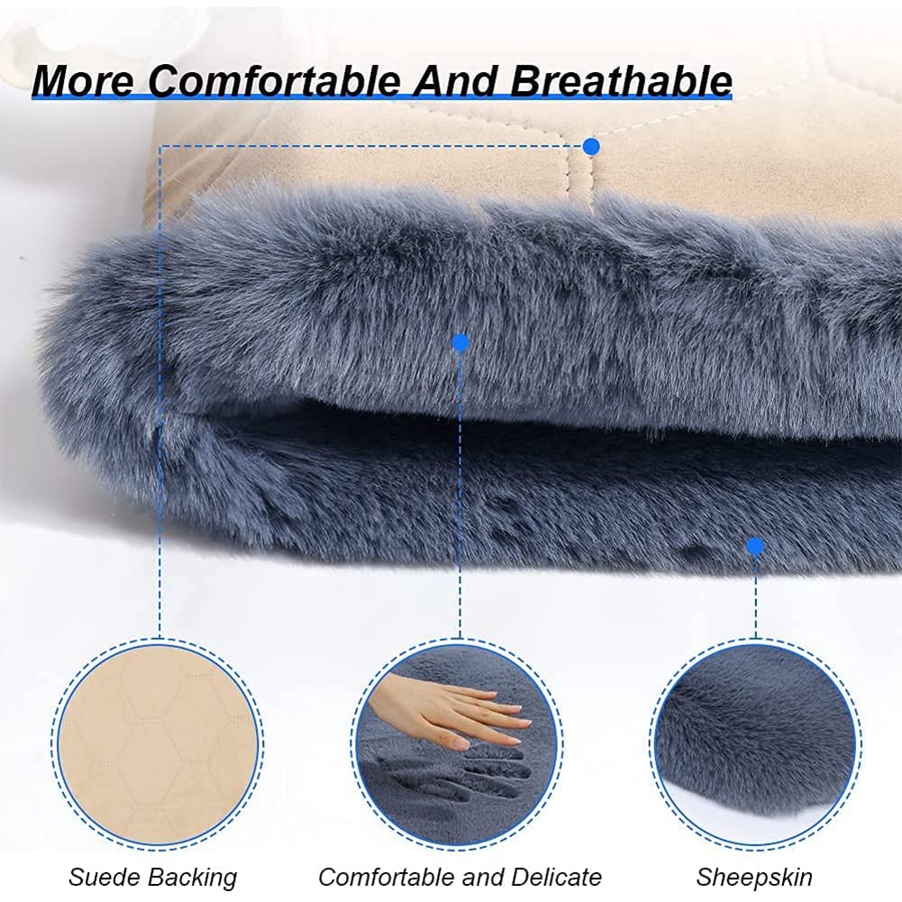 Soft Faux Fur Car Seat Cover - Fluffy & Cozy Seat Cushion for Cars, Trucks & SUVs - 1-Piece with Backrest (Blue Grey) - Perfect for Winter Comfort & Long Drives