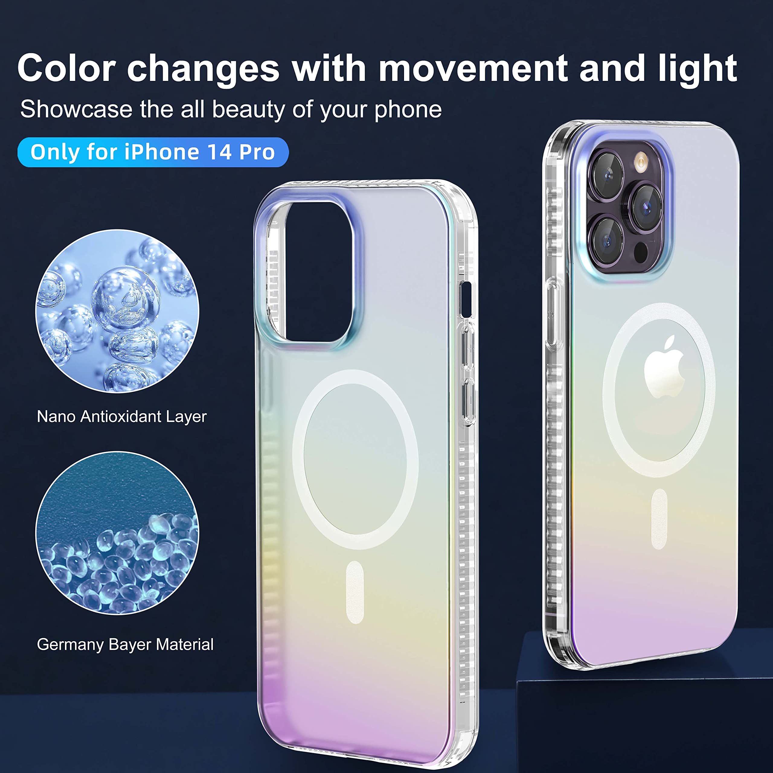 **Magnetic Iridescent Clear iPhone 15 Pro Case | MagSafe Compatible | Military-Grade Shockproof Protection | Slim & Durable Cover for Men & Women | Perfect for Everyday Use & Outdoor Activities**