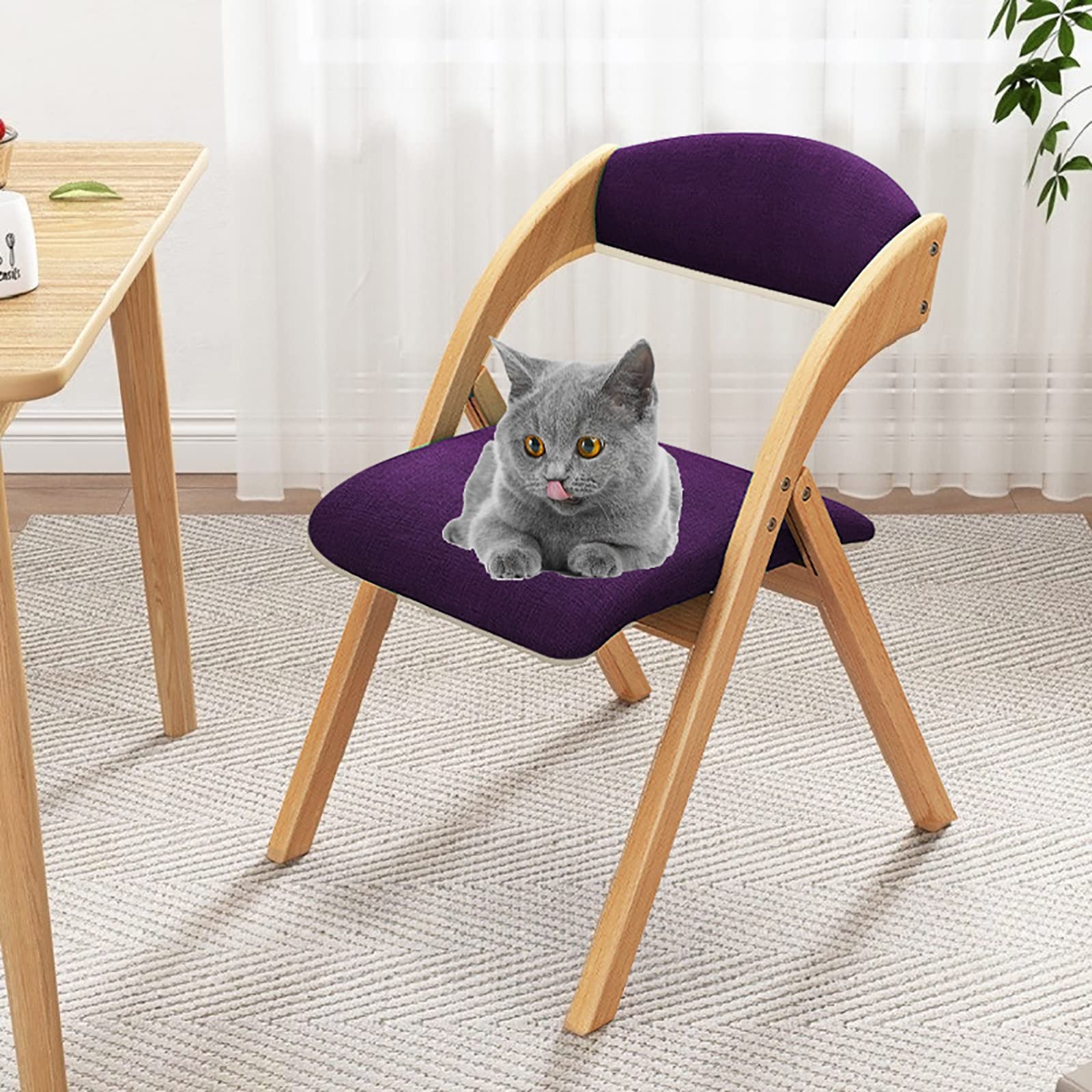2-Pack Wooden Folding Chairs with Backrest - Modern Portable Upholstered Dining Chairs for Home, Office & Conference - Purple (Ideal for Indoor Events, Outdoor Picnics & Space-Saving Storage)
