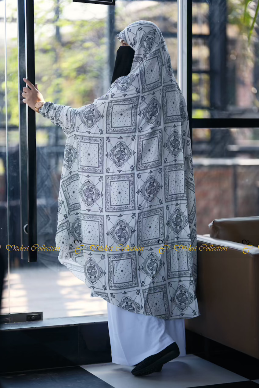 Premium Linen Khimar with Pockets - White & Black Scarf for Muslim Women | Modest Fashion, Prayer & Everyday Wear