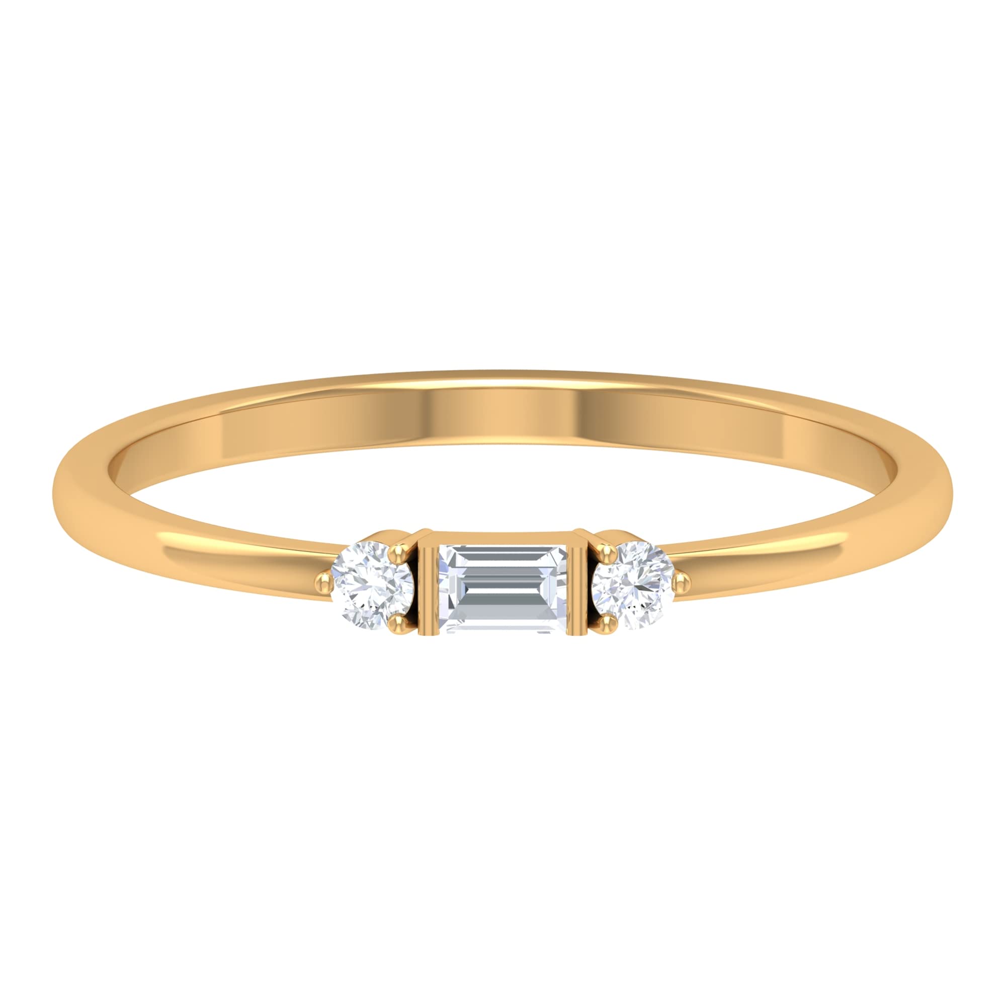 Baguette & Round Cut Moissanite Ring | Certified 3-Stone Engagement Ring for Women | 14K Solid Gold Minimalist Wedding Band | Perfect for Proposals, Anniversaries & Everyday Elegance