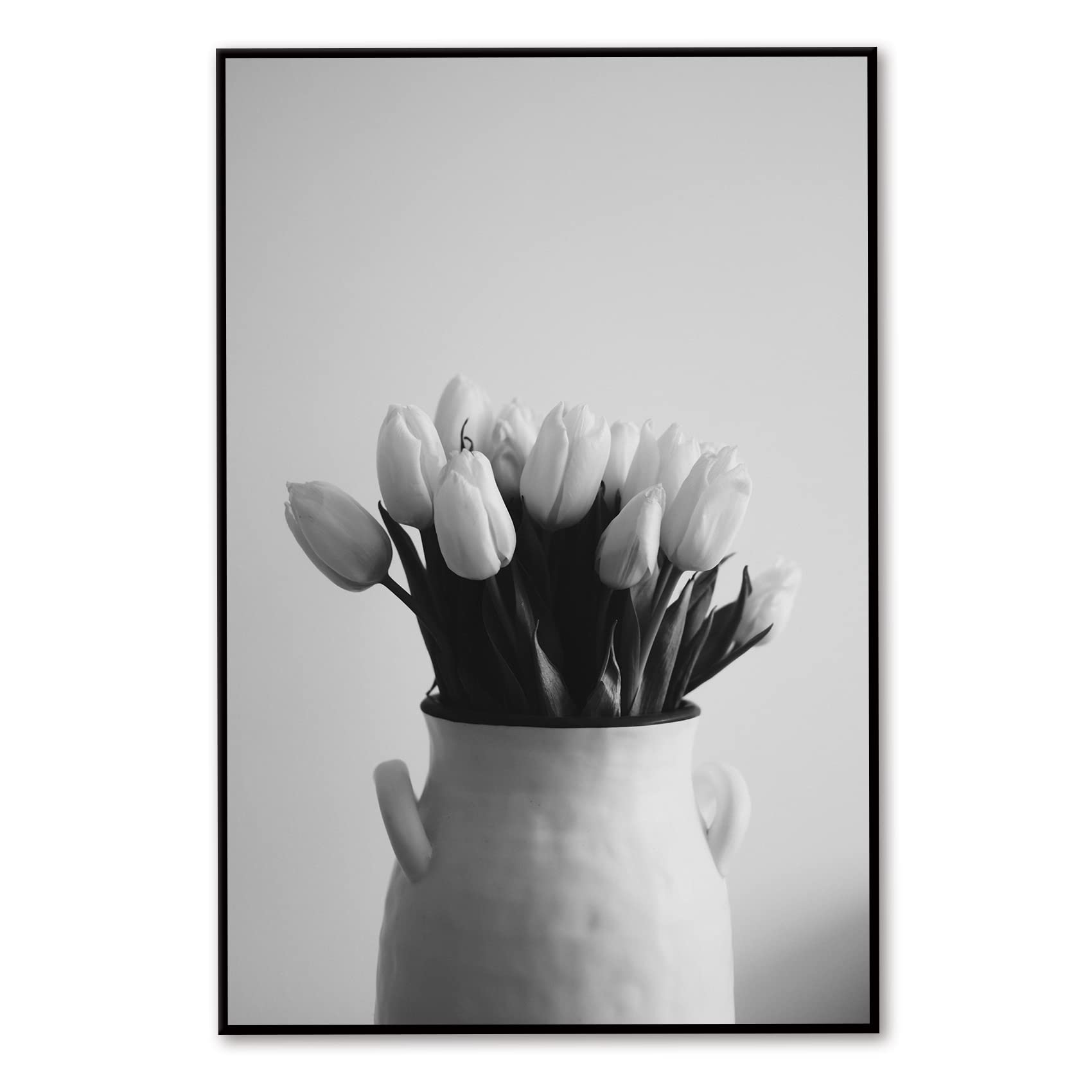 Modern Black Framed Canvas Wall Art - Simple White Floral Design for Living Room, Bedroom & Office Decor - 12x16 Inch Contemporary Home Artwork - Perfect for Housewarming Gifts & Interior Design Projects