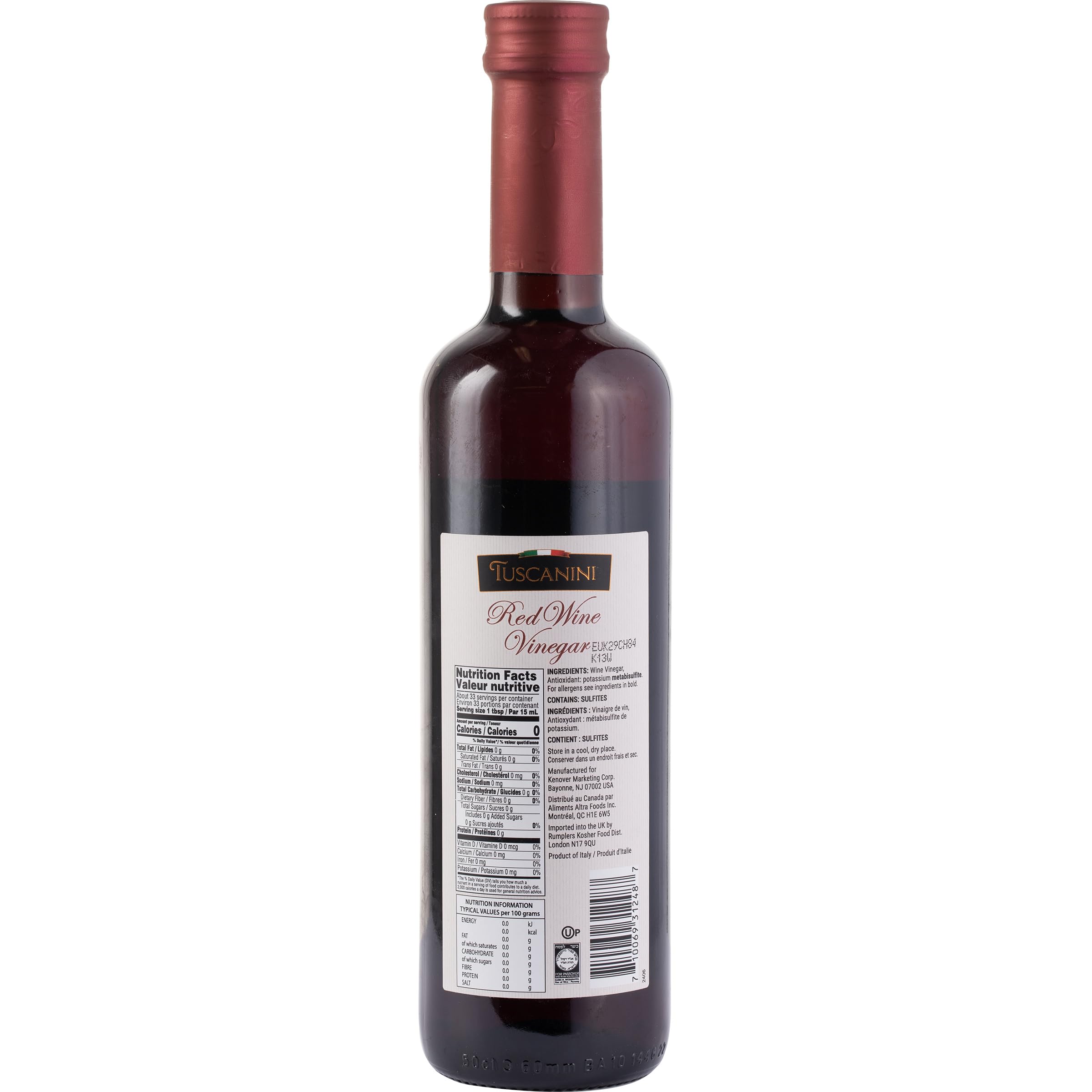 Premium Tuscanini Italian Red Wine Vinegar 16.9oz - Authentic Italy Imported Gourmet Vinegar for Salads, Marinades & Cooking | Kosher Certified for Passover | Perfect for Dressings, Pickling & Mediterranean Recipes