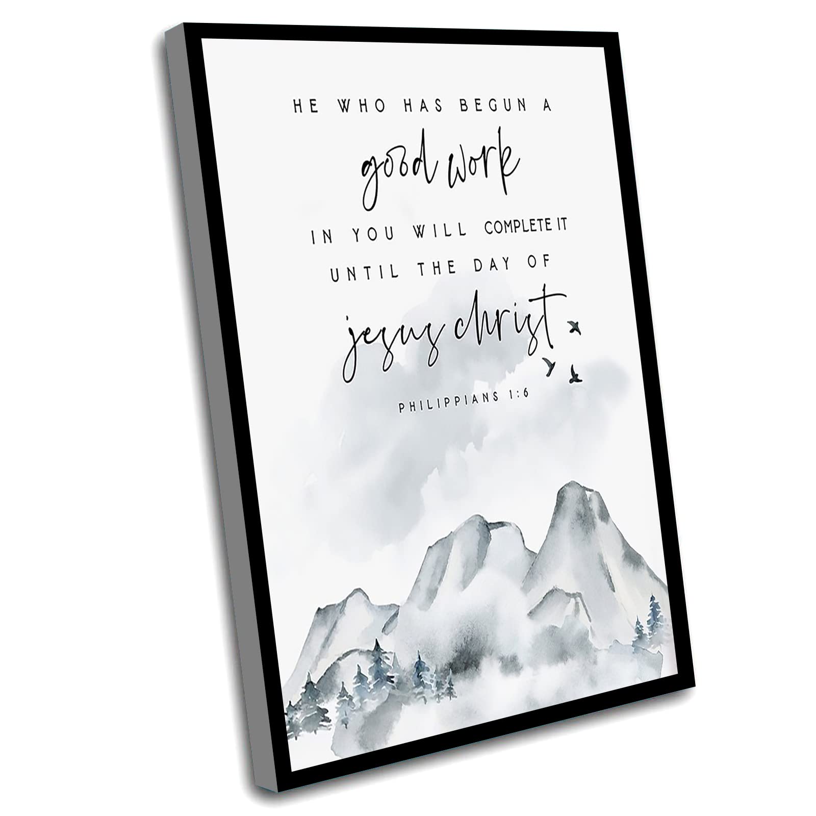 Philippians 1:6 Bible Verse Wall Art - 8x12 Inch Framed Watercolor Scripture Print - Inspirational Office Decor, Baptism Gift & Nursery Wall Art - Perfect for Christian Home, Church & Workplace Decorations