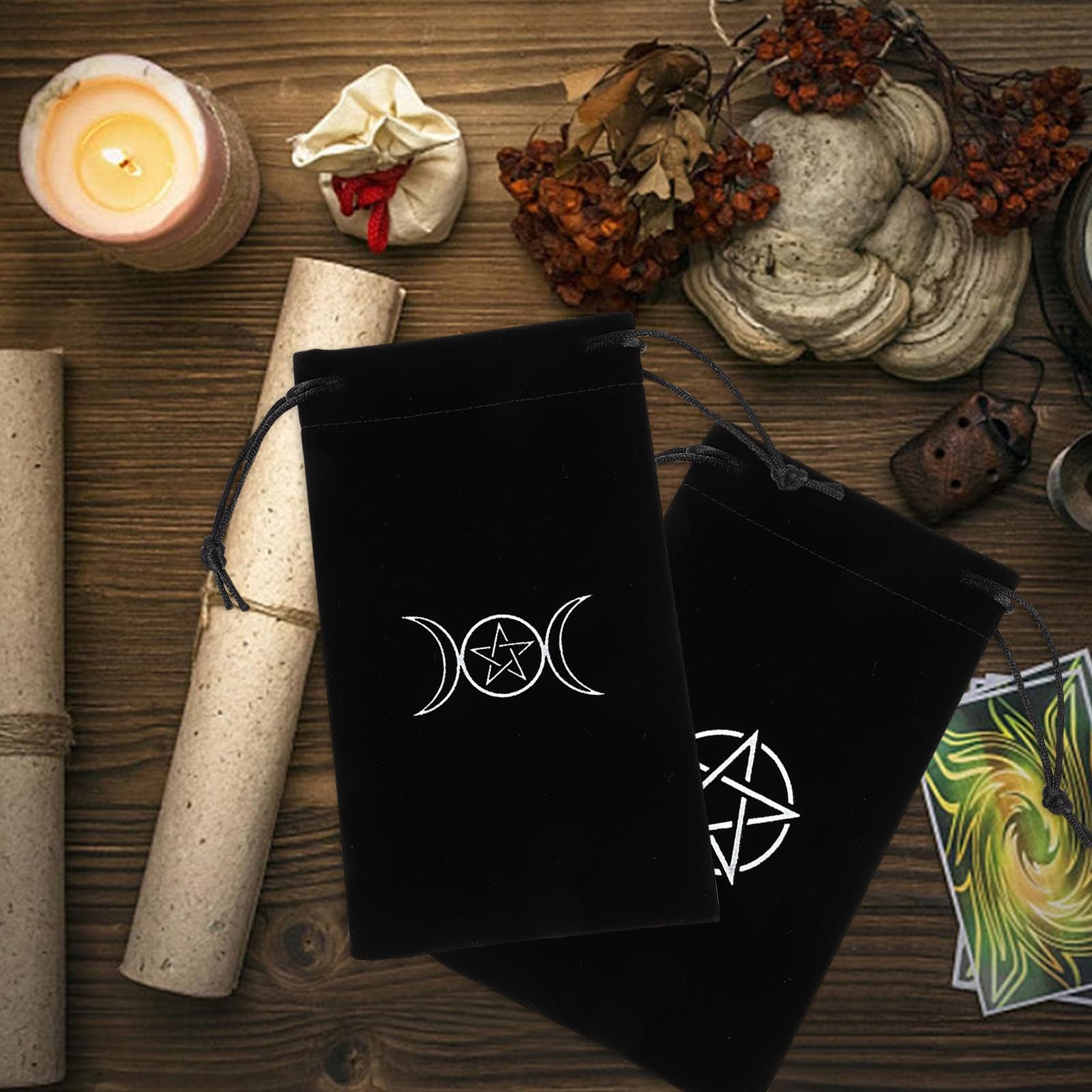 2-Piece Tarot Card Drawstring Pouch Set - Organize Tarot Cards, Jewelry, Dice & Small Items | Perfect for Tarot Readers, Wiccan Supplies, Crystal Storage & Travel Accessories