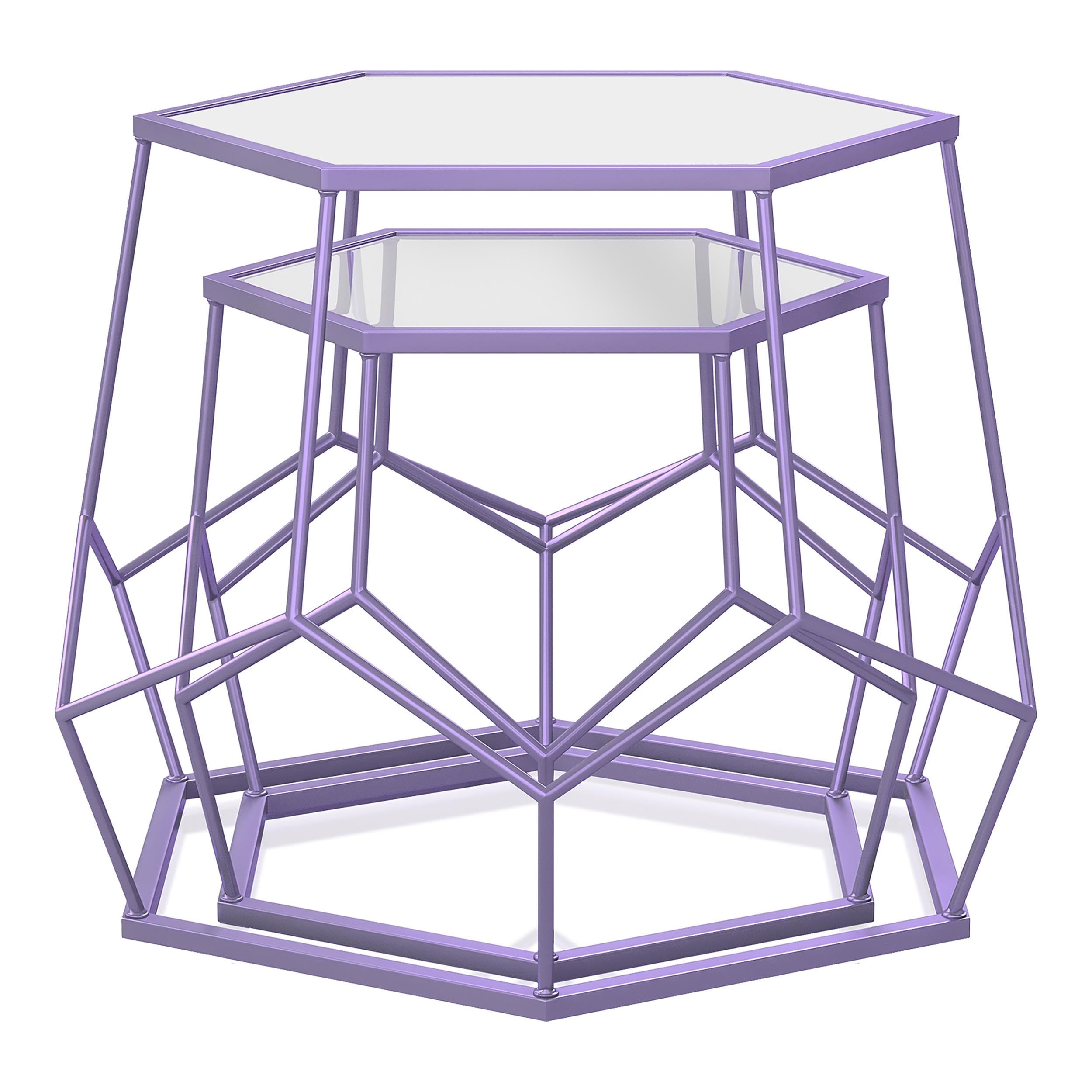 Furniture of America Boris Metal 2-Piece Nesting Accent Table Set - Purple End Tables for Living Room, Bedroom, or Office Decor