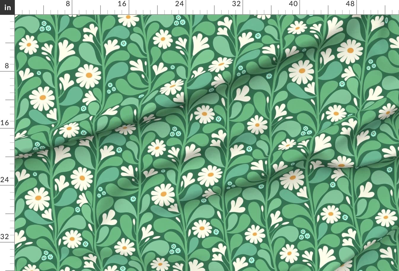 Daisies Floral Printed Chiffon Fabric - Fat Quarter for Sewing, Fashion Apparel, Dresses & Home Decor | Spring Nature Botanical Leaves Design | Perfect for DIY Crafts, Quilting & Upholstery Projects