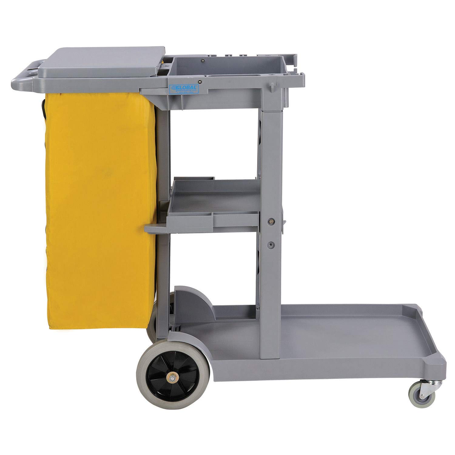 Global Industrial Janitor Cart - Heavy Duty Gray Cleaning Cart with 25 Gallon Vinyl Trash Bag - Perfect for Office, School, Hospital & Warehouse Cleaning
