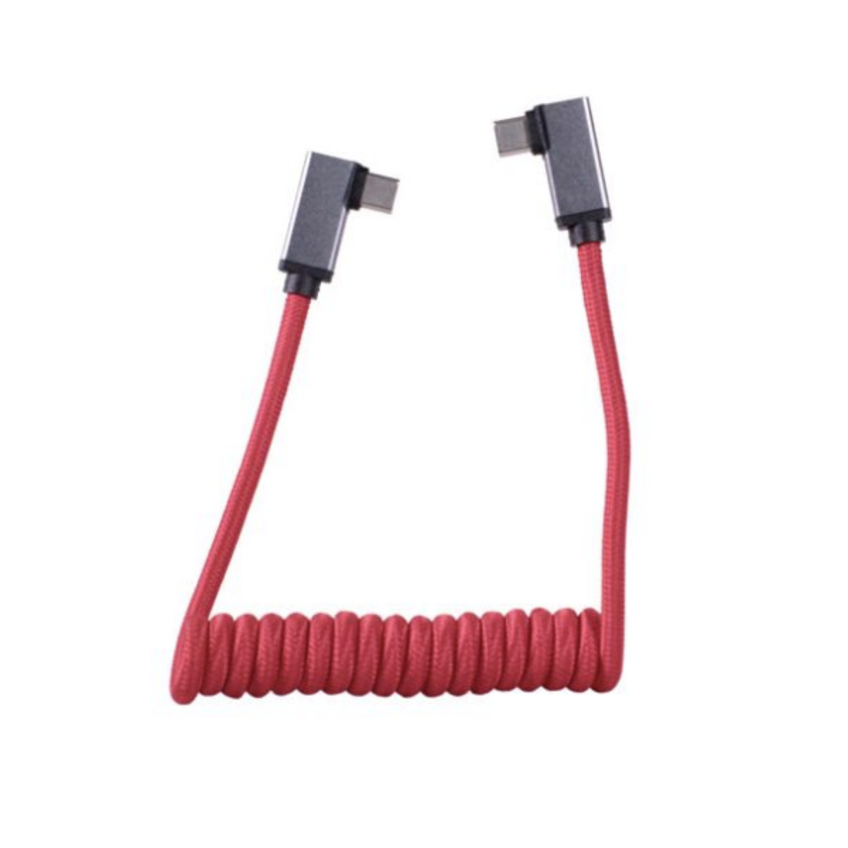 1SV Coiled USB C Right Angle Cable 12in/24in - Durable Nylon Braided Fast Charging Cord for iPhone 15/14/13, Samsung Galaxy, iPad, MacBook - Red (Perfect for Gaming, Travel & Workspace)