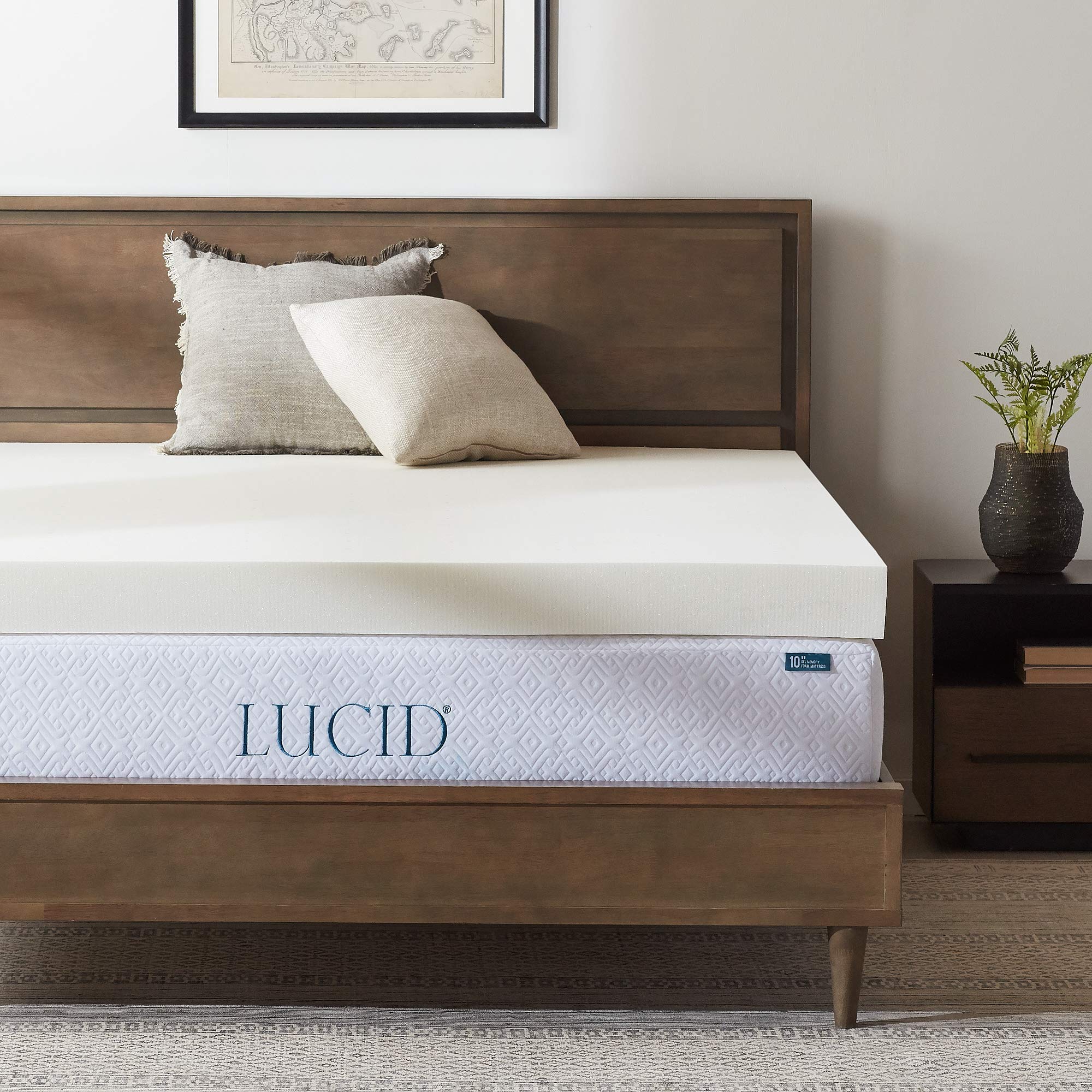 LUCID 4 Inch Ventilated Memory Foam Mattress Topper for Queen Size Bed - Cooling Gel Infused, Pressure Relief & Comfort Support - 3 Year Warranty - Ivory - Perfect for Hot Sleepers & Back Pain Relief