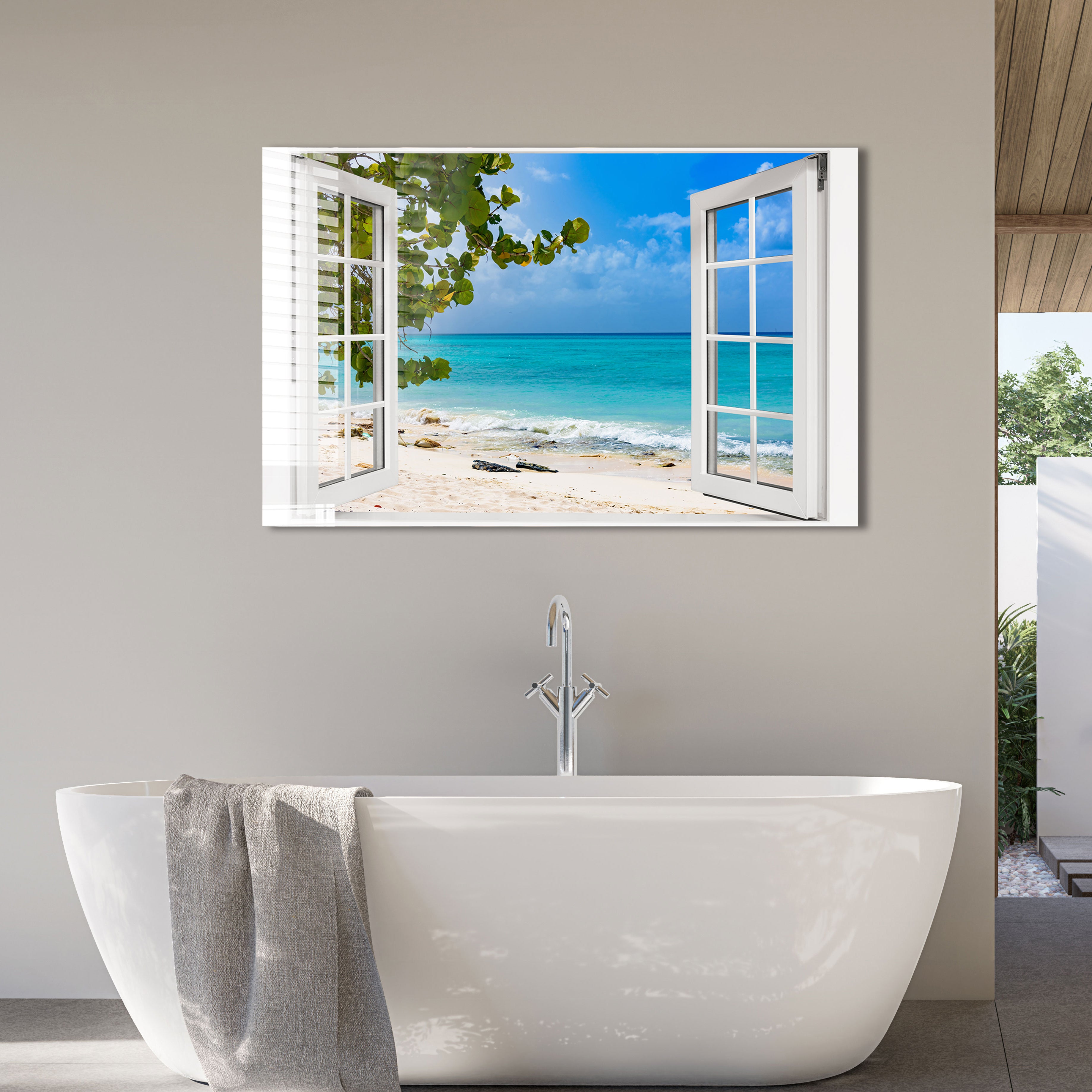 Stunning Beach View Window Decals - Perfect for Home, Office & Relaxation Spaces | Coastal Scenery Wall Art for Decor