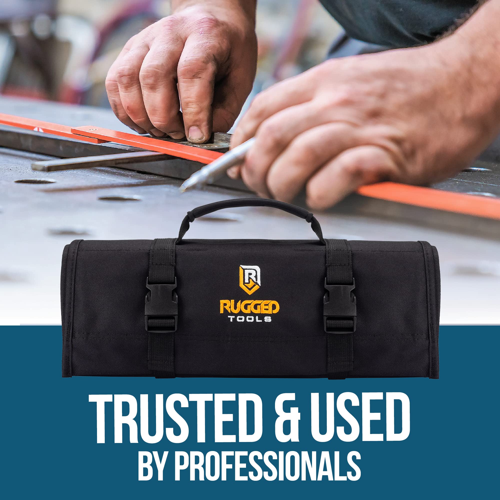 Rugged Tools 32 Pocket Heavy Duty Tool Roll Organizer - Wrench Roll Pouch with 10 Socket Holders | Durable Tool Bag for Electricians, HVAC Technicians, Plumbers, Carpenters & Mechanics | Perfect for Workshop, Job Site & Vehicle Tool Storage