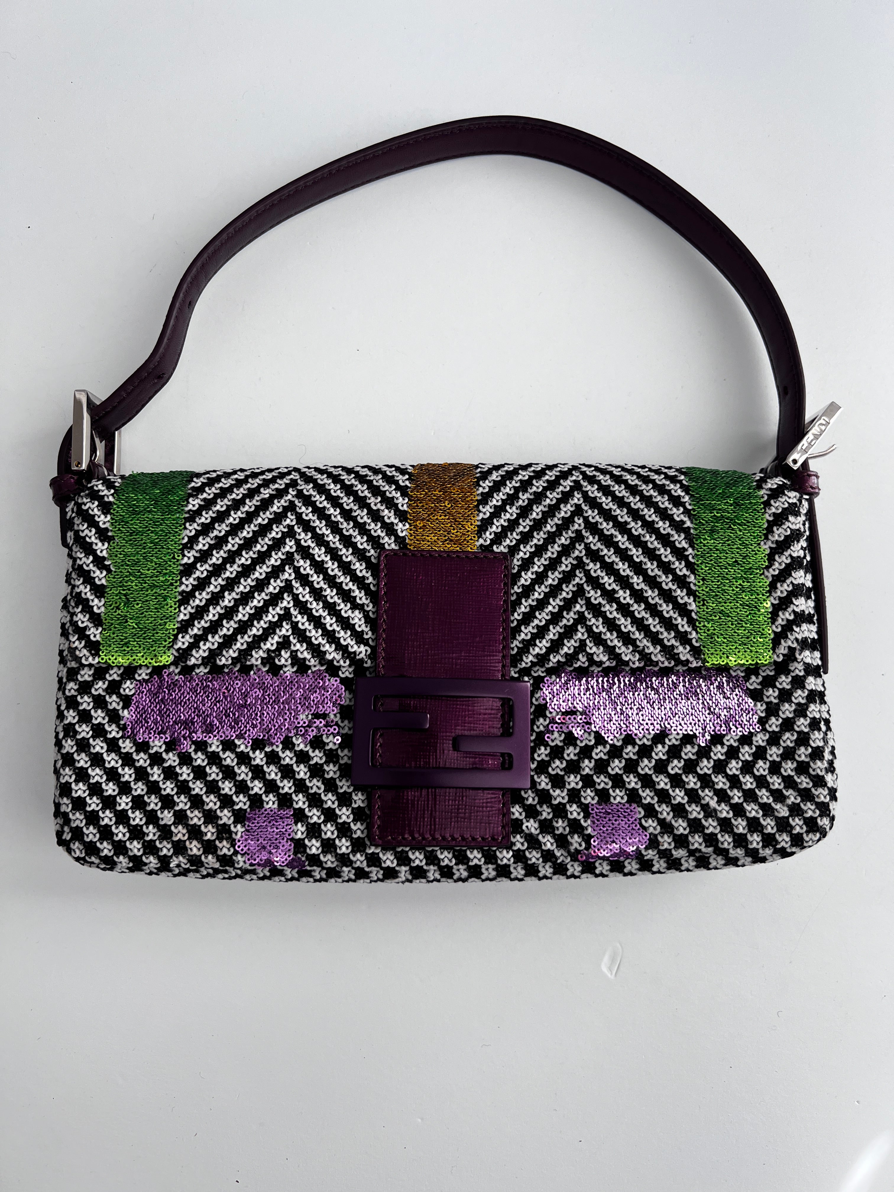 Fendi Colorful Sequin Tweed Baguette Bag - Stylish Shoulder Bag for Women, Perfect for Parties, Weddings & Evening Events