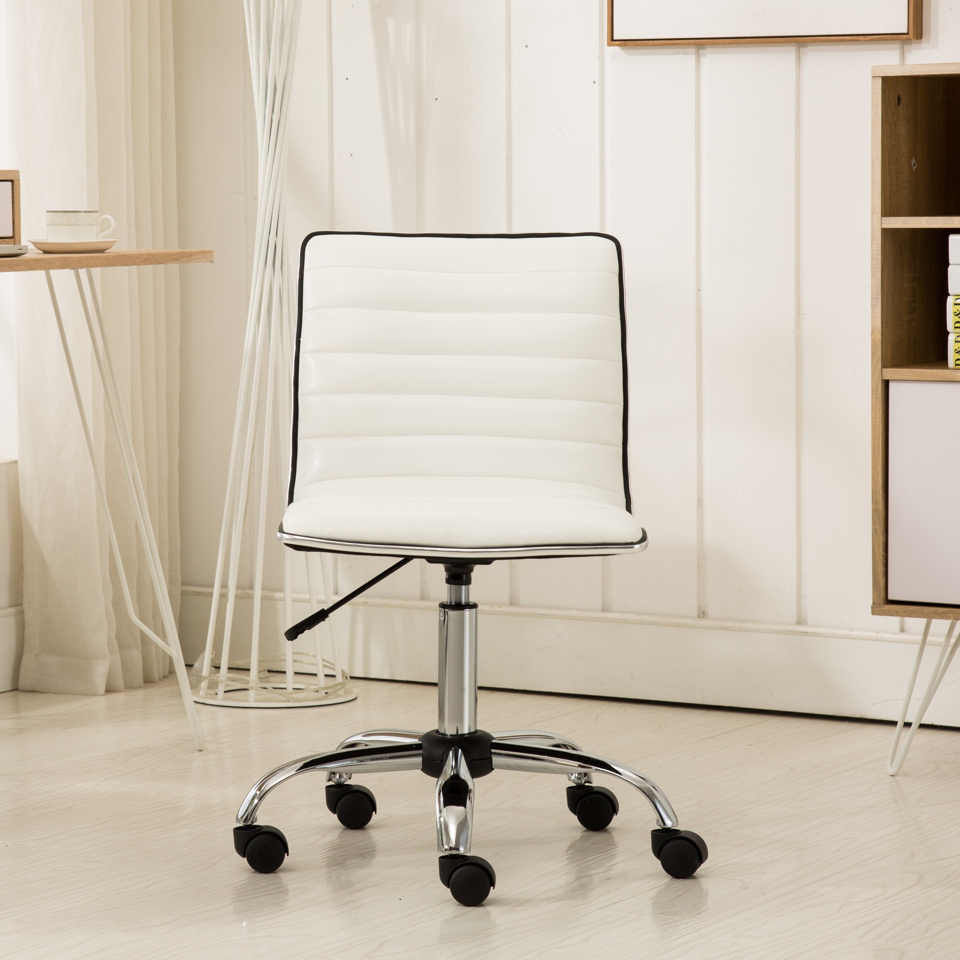 Roundhill Furniture Fremo Chromel Adjustable Air Lift Office Chair - Ergonomic Mesh Back & Height Adjustable for Home & Office Workspaces - White