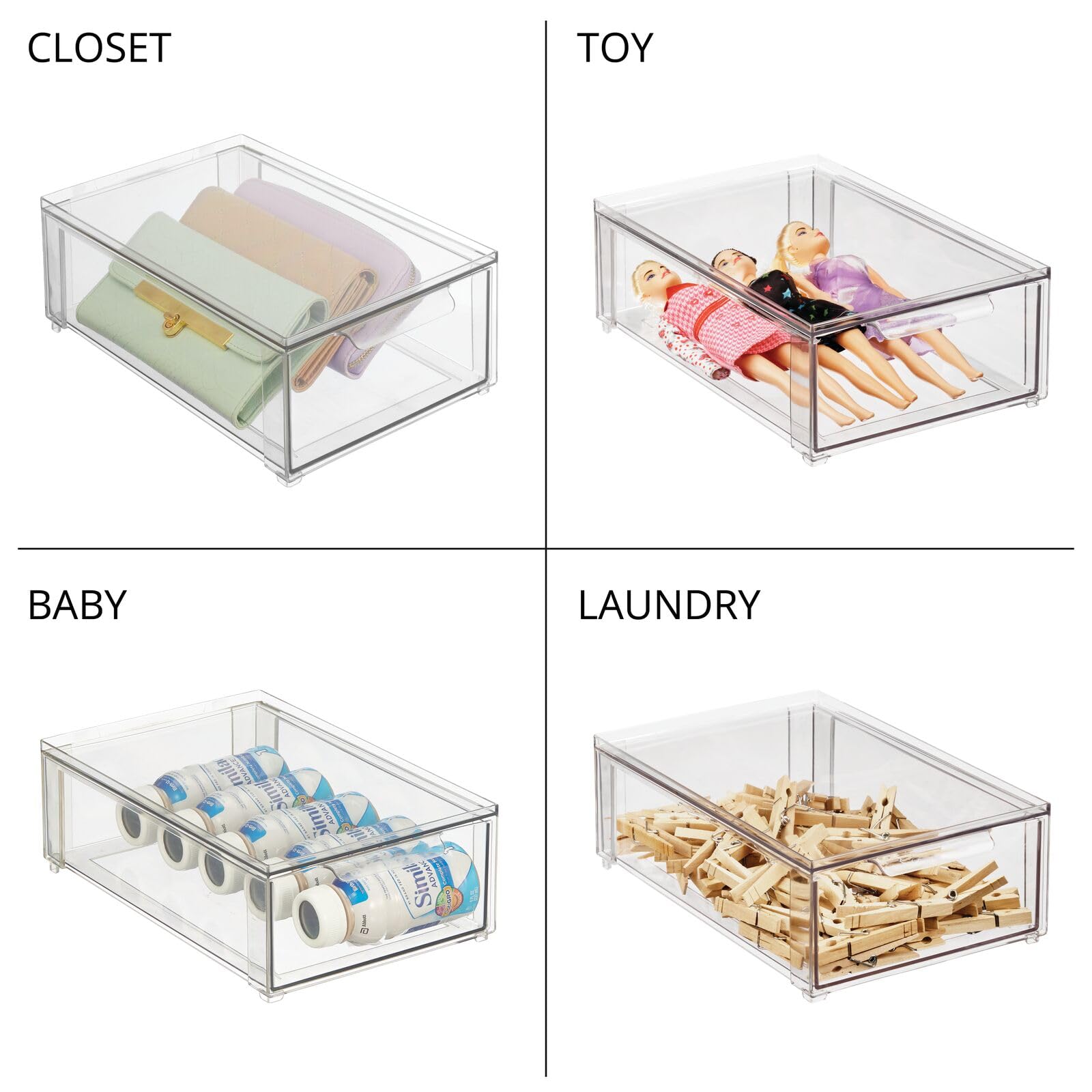 mDesign Clear Plastic Stackable Bathroom Storage Organizer Bins with Pull-Out Drawers - 8 Pack (8