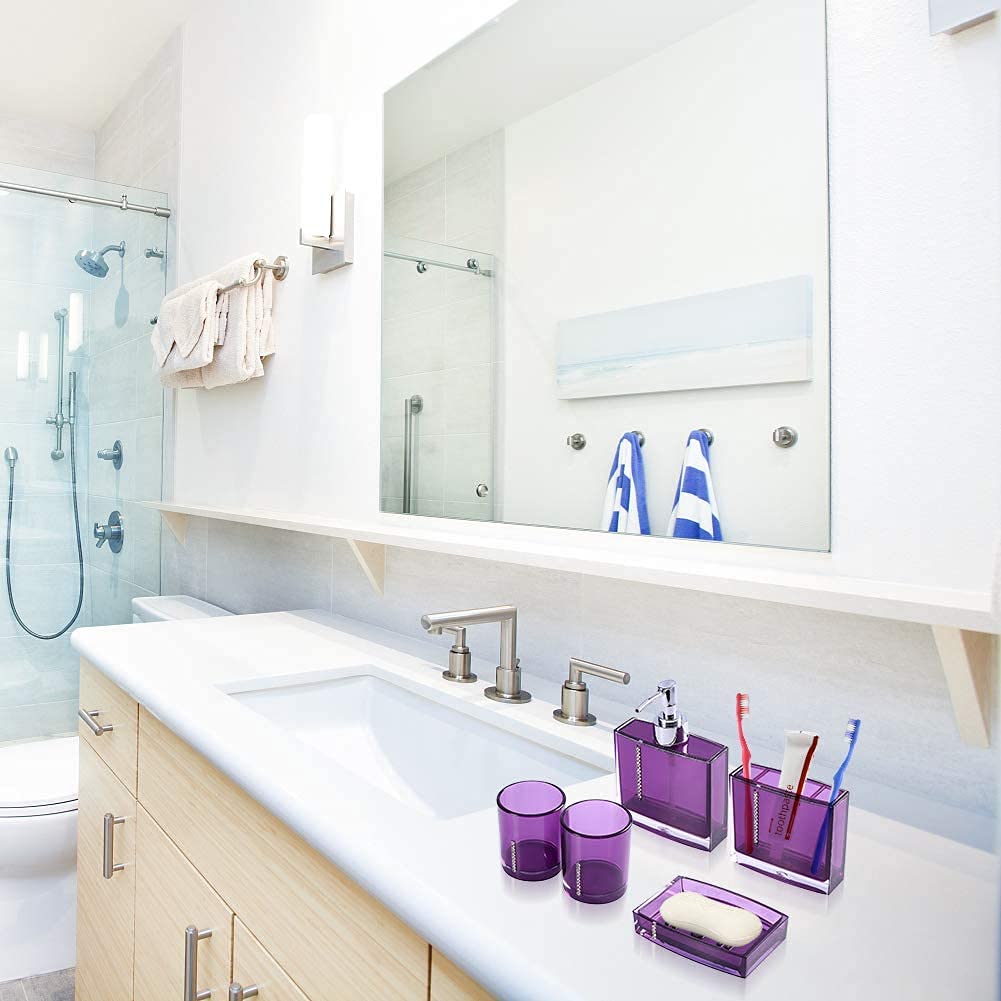 5-Piece Acrylic Bathroom Accessory Set - Soap Dispenser, Toothbrush Holder, Tumbler & Organizer | Modern Home, Hotel & Travel Essentials for Stylish Bathrooms