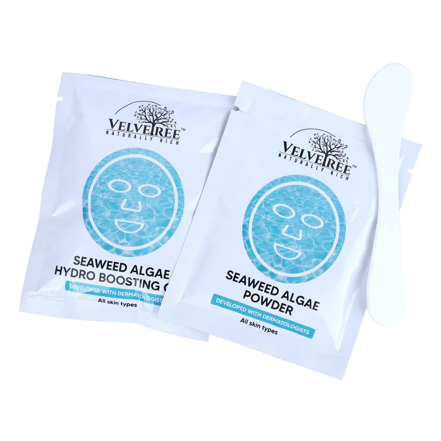 Velvetree Hydrating Seaweed Algae Face Mask with Hyaluronic Acid & Glucose Formula - 30g + 75ml for Deep Moisturizing & Skin Rejuvenation - Perfect for Dry Skin Care & Spa Night Routine