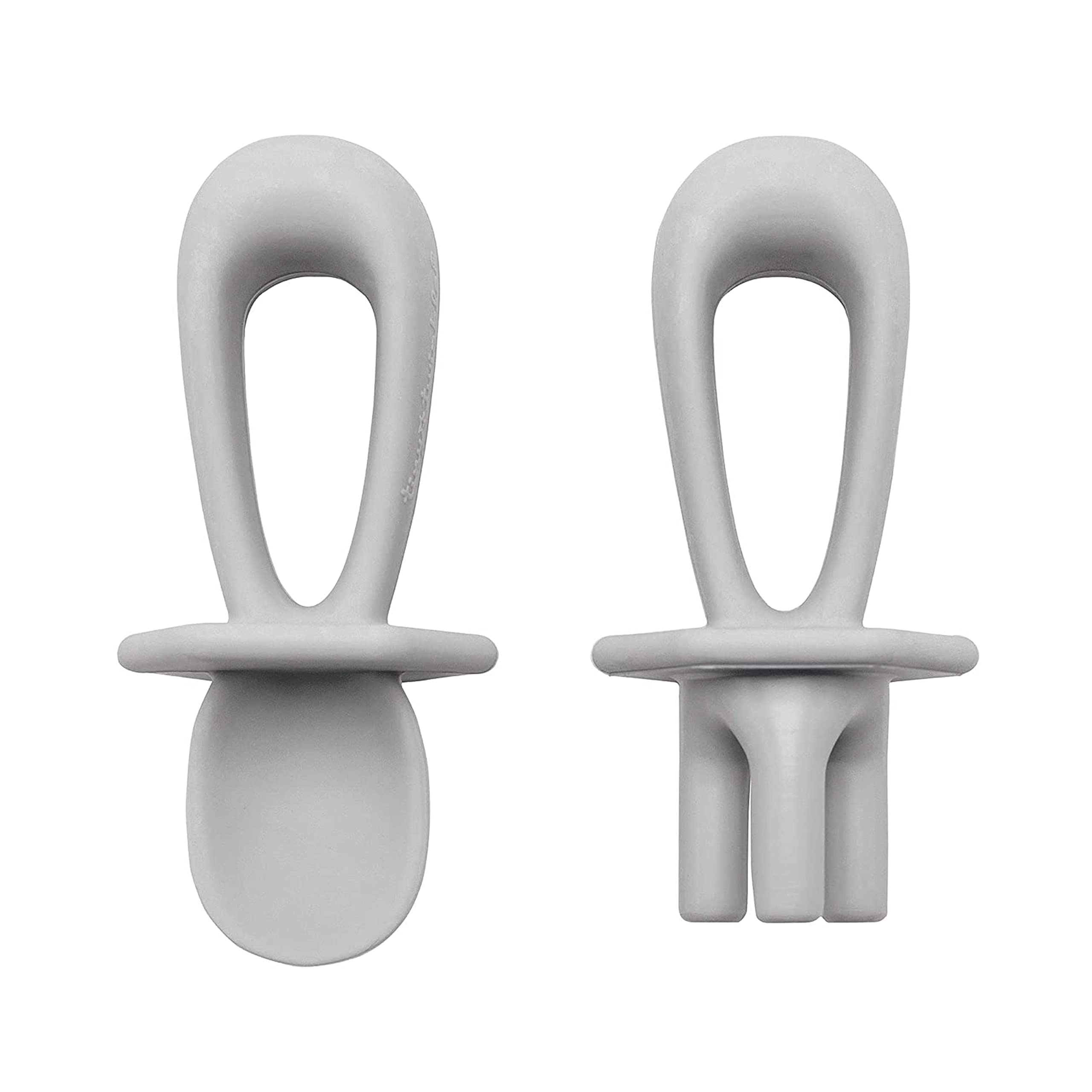 Tiny Twinkle Silicone Baby Training Utensils Set - Soft Self-Feeding Spoons & Forks for Toddlers 6-24 Months - BPA-Free Weaning Utensils for Baby-Led Feeding - Perfect for First Foods & Mess-Free Mealtime (Grey)