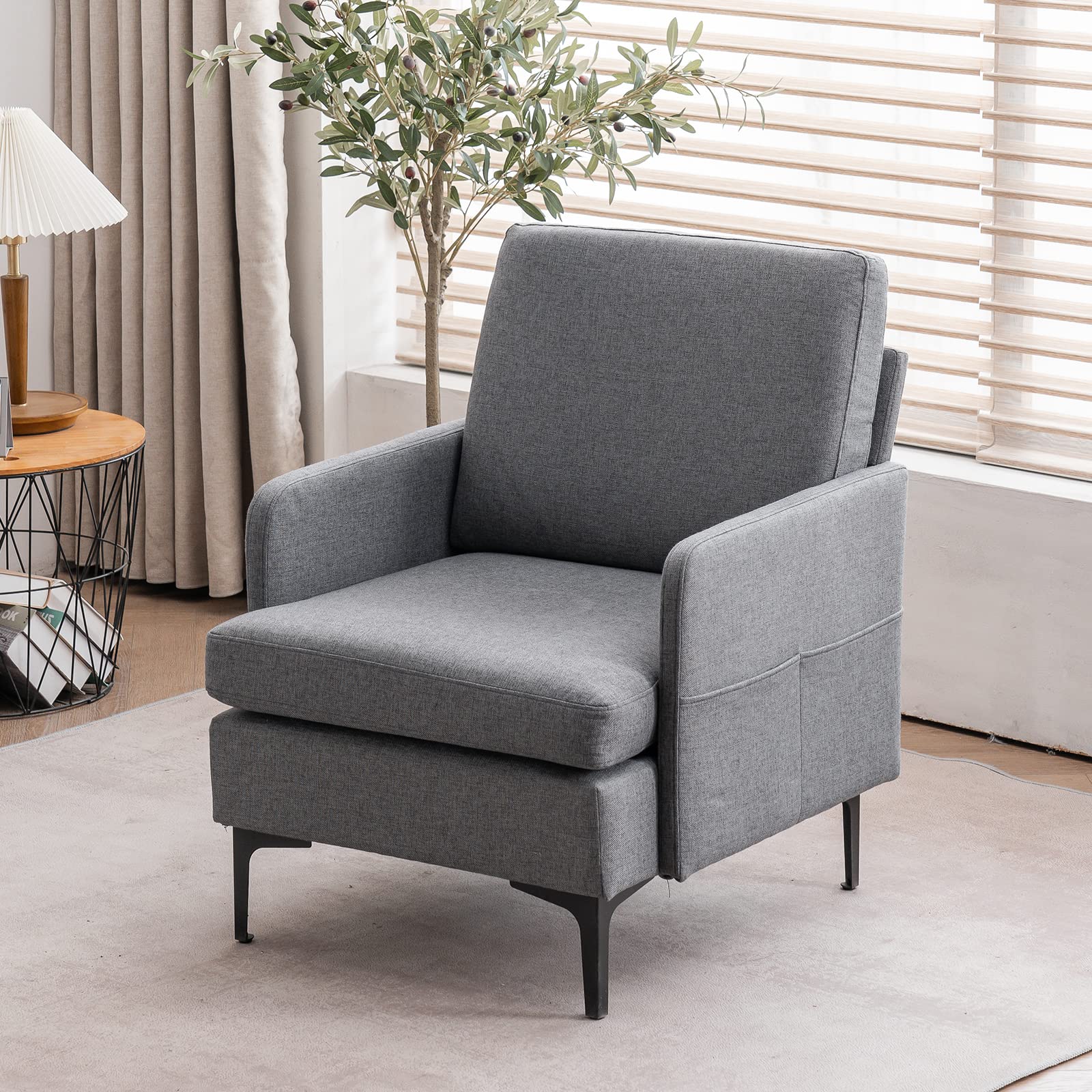 Comfy Dark Grey Lounge Chair - Single Sofa Accent Chair for Bedroom, Living Room & Guestroom - Perfect for Relaxing, Reading & Small Space Decor