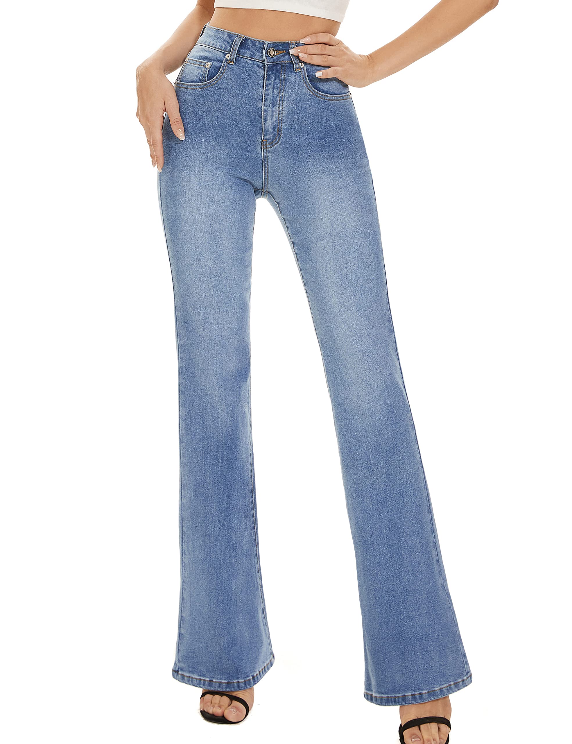 Women's High Waist Bootcut Stretch Jeans - Black Flare Bell Bottom Denim Pants for Slimming & Comfort | Perfect for Casual Wear, Night Out & Office Outfits