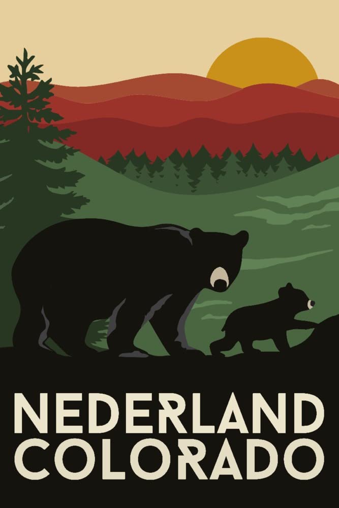 Signed 24x36 Bear and Cub Fall Colors Art Print - Colorado Nederland Wildlife Wall Decor Poster - Perfect for Living Room, Bedroom & Office