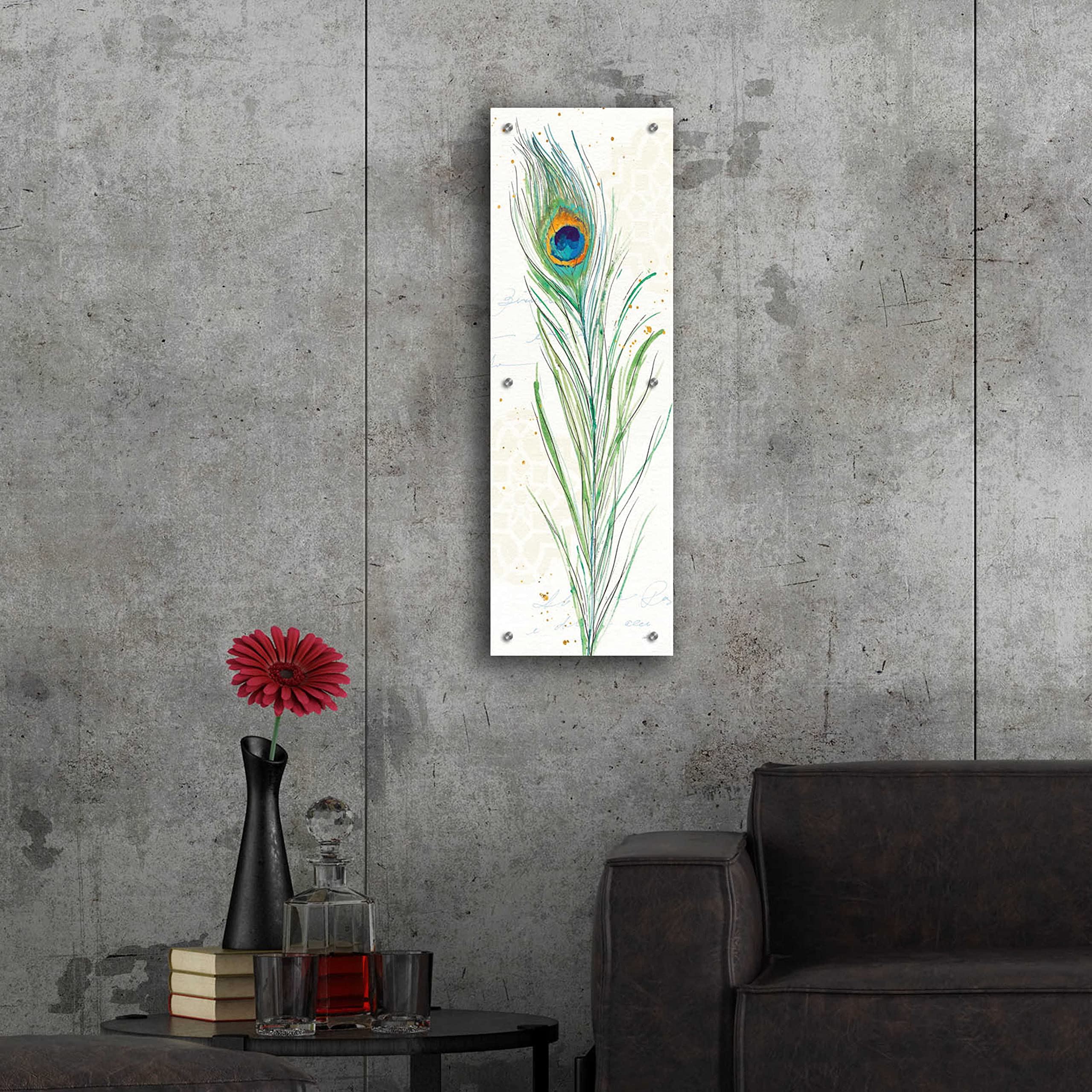 Epic Art 'Peacock Garden VI' by Ann Tavoletti - Vibrant Acrylic Glass Wall Decor 12x36 Inches - Perfect for Living Room, Bedroom & Office Decor
