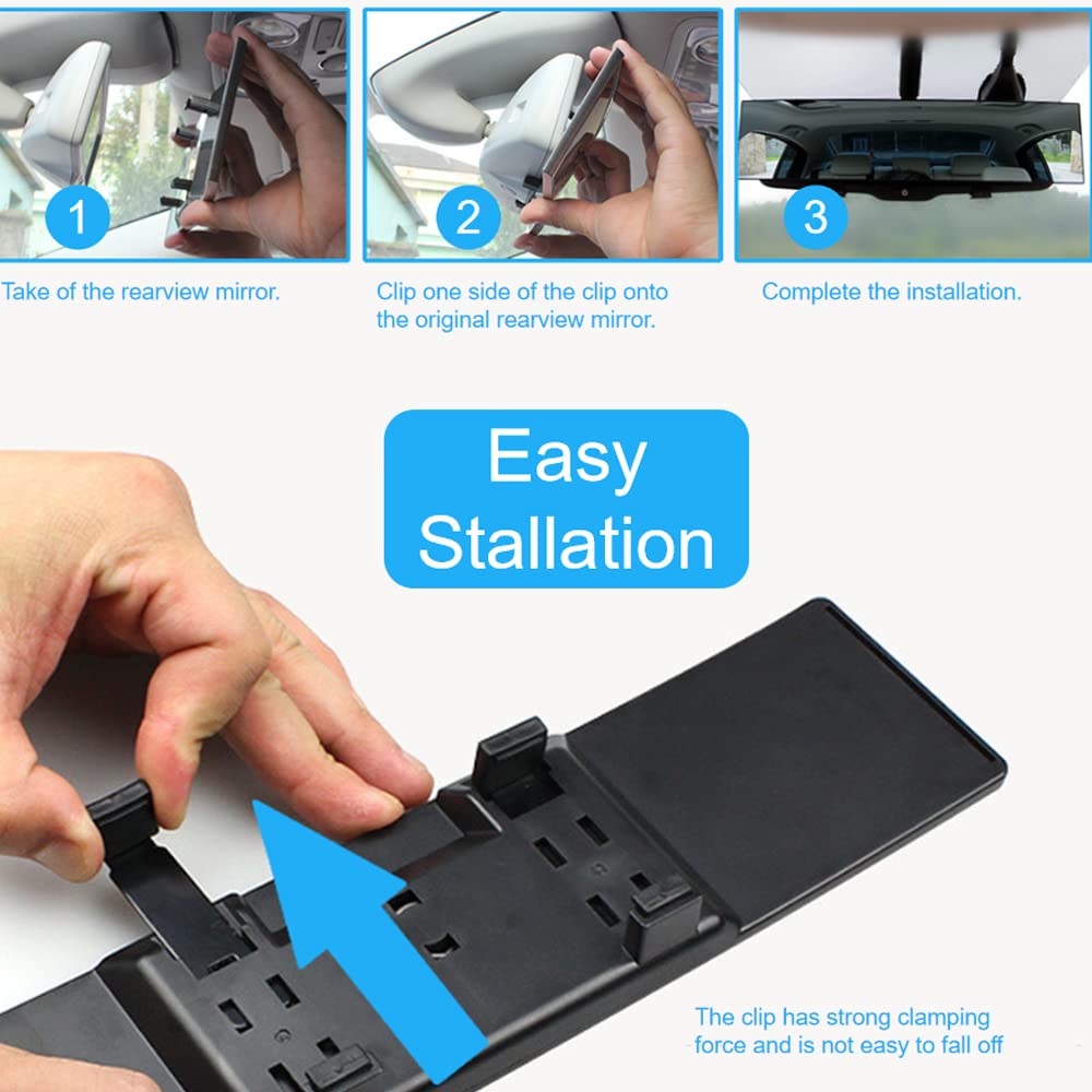 12 Inch HD Anti-Glare Panoramic Wide Angle Clip-On Car Rearview Mirror - Universal Fit for Cars, SUVs & Trucks (Blue) - Improves Visibility & Reduces Blind Spots for Safer Driving