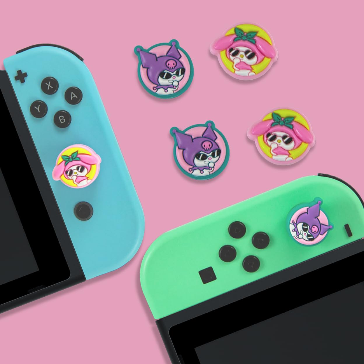 Sanrio Kuromi & My Melody Silicone Thumb Grip Caps for Nintendo Switch Joy-Con (4-Pack) - Compatible with Switch Lite/OLED - Cute Gaming Accessories for Comfort & Style | Perfect for Long Gaming Sessions & Switch Protection