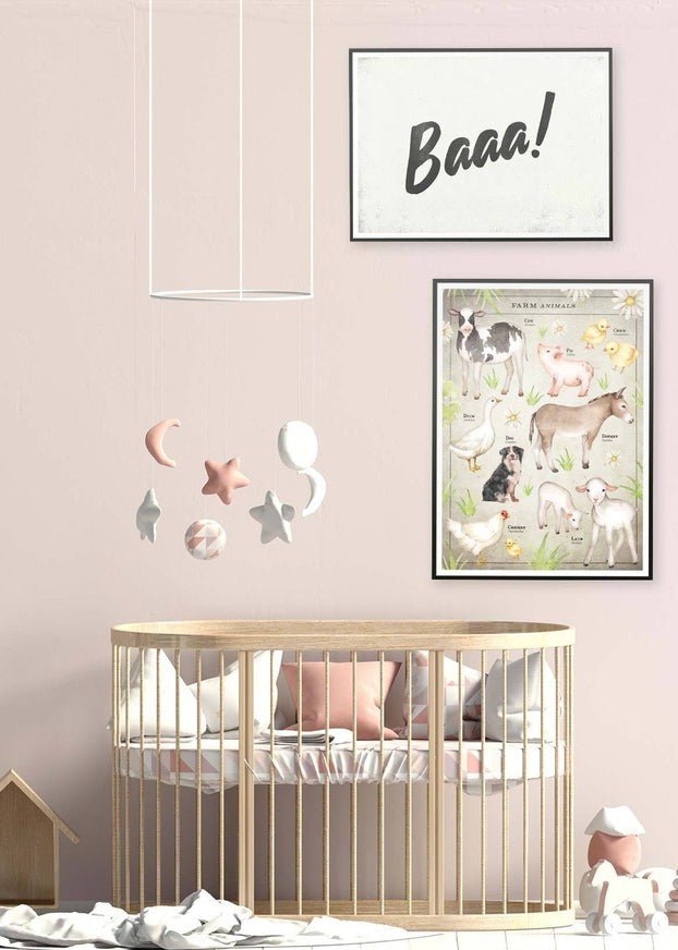 Baa Animal Noises Print - Cute Sheep Sound Design for Nursery Decor, Kids Room Wall Art & Farmhouse Themed Home Decor