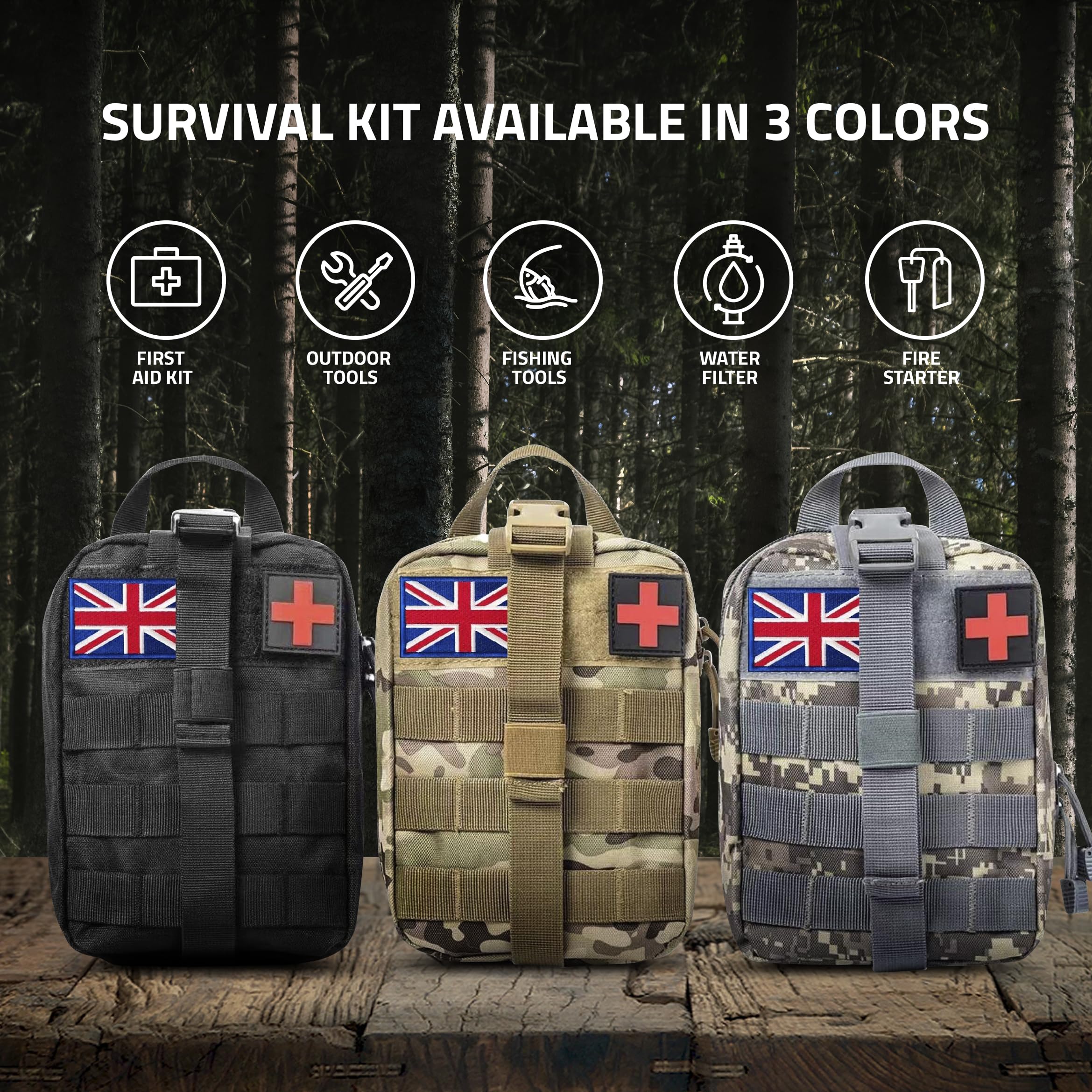 Professional Emergency Survival Kit & First Aid Kit for Outdoor Adventures - Camping, Hiking, Hunting Gear with MOLLE System | Perfect for Wilderness Survival & Disaster Preparedness