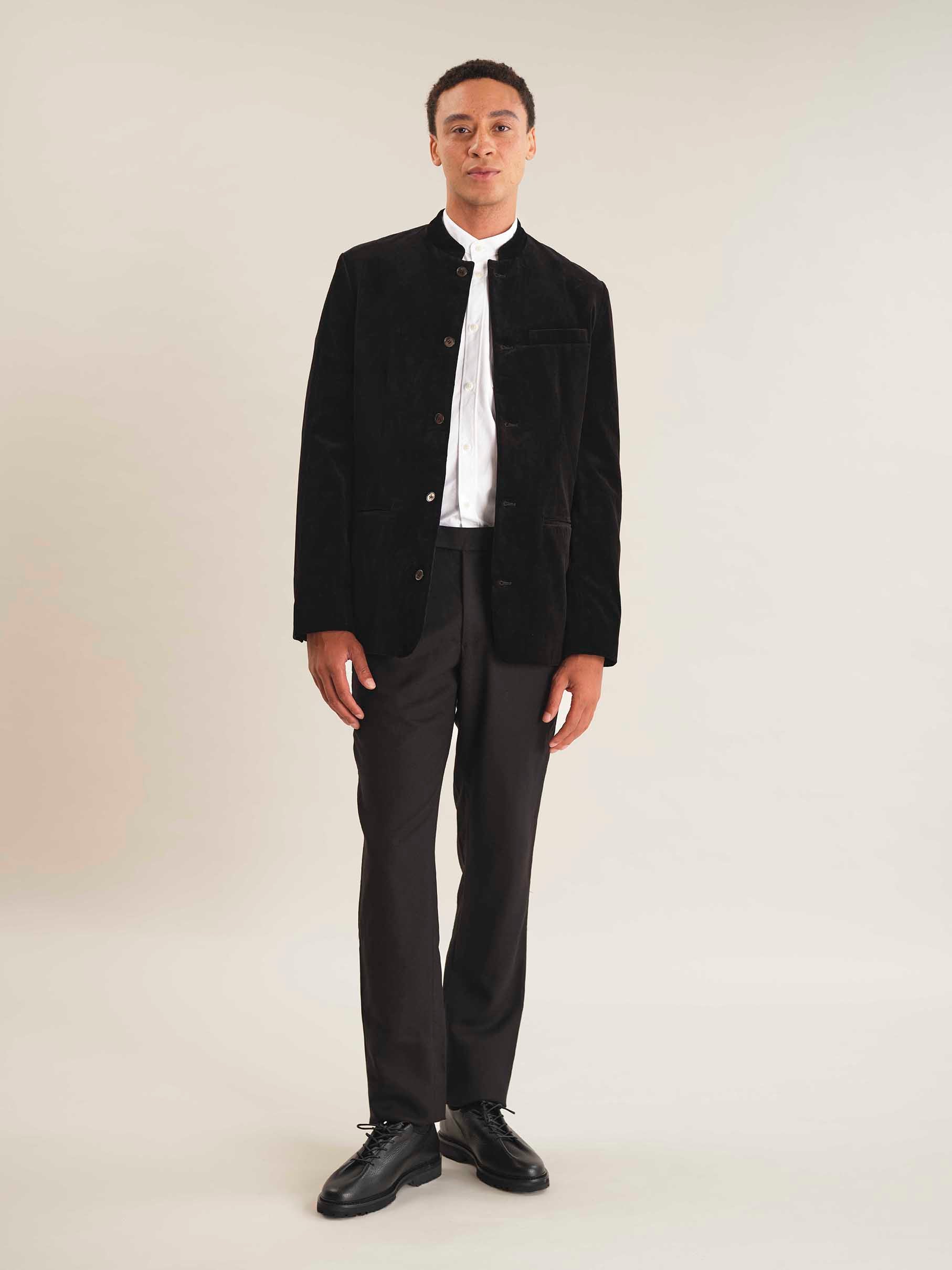 Jet Black Velvet Nehru Jacket for Men | Elegant Formal Jacket | Wedding & Party Wear | Premium Velvet Blazer for Special Occasions