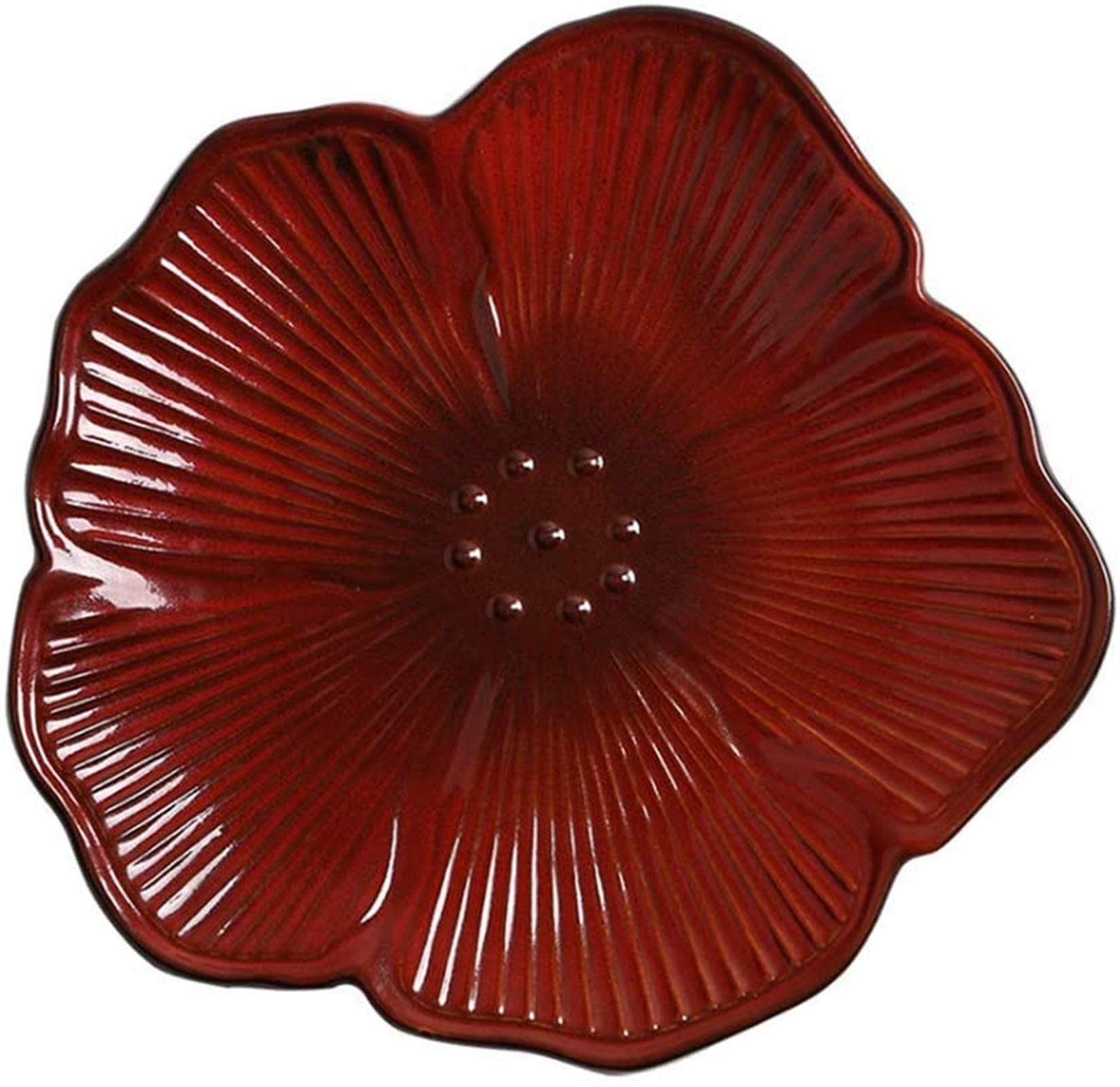 Zheshitech 10-Inch Creative Ceramic Dinner Plates Set of 4 - Retro Red Floral Design Salad Bowls & Fruit Plates for Christmas, Thanksgiving, Party, and Everyday Dining