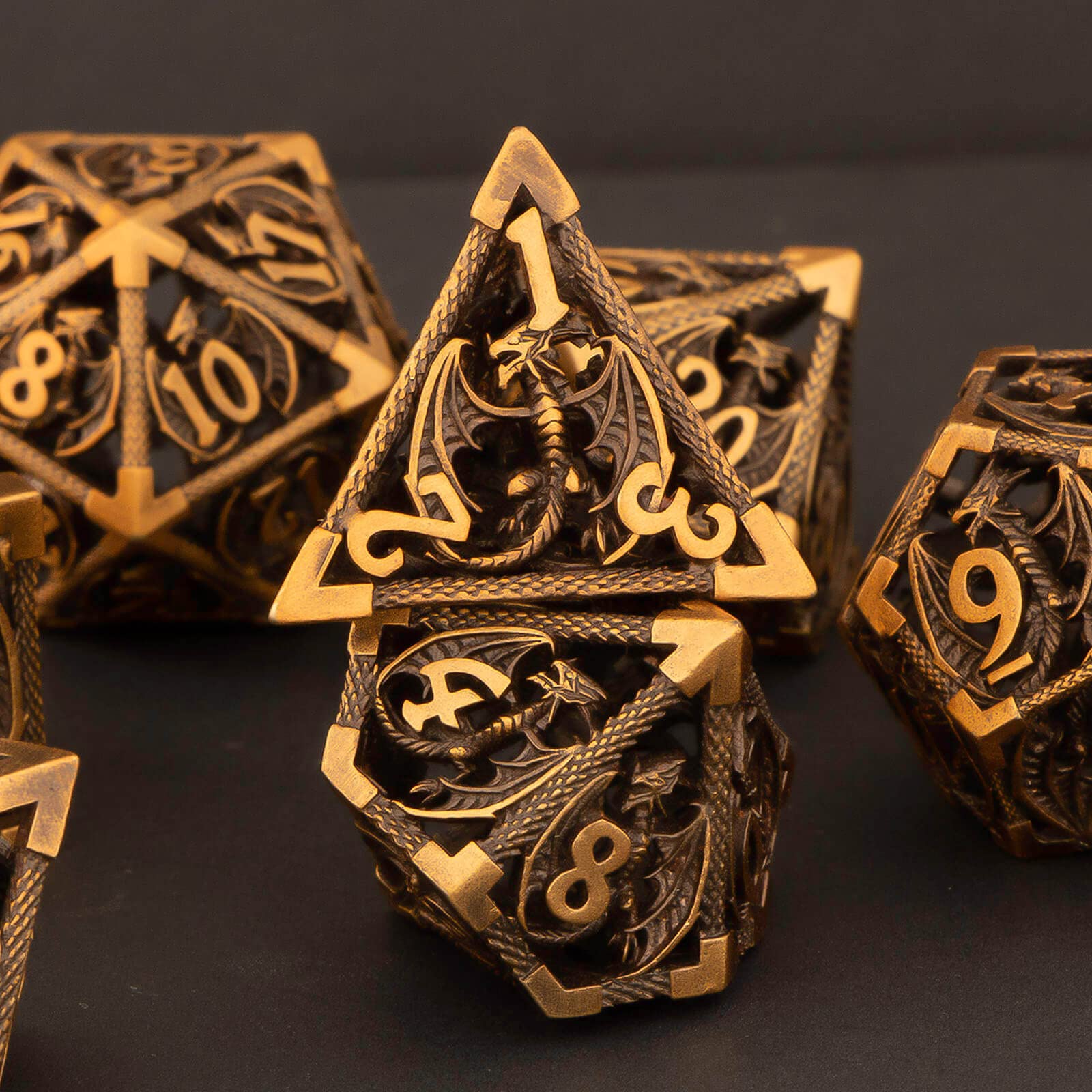 Premium Hollow Metal D&D Dice Set - 7-Piece Polyhedral RPG Dice for Dungeons & Dragons (D20, D12, D10, D8, D6, D4) with Gift Box - Gold Finish | Perfect for Tabletop Gaming, RPG Campaigns & Collector Displays