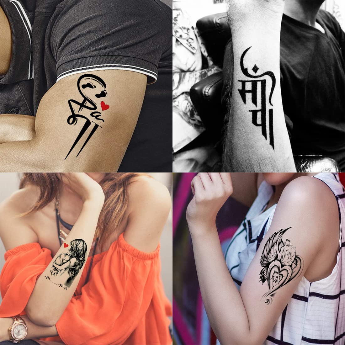 Pack of 4 Temporary Tattoos - Love Mom Dad Wing Designs for Men & Women | Waterproof Fake Body Art Stickers (2x4 Inch) | Perfect for Parties, Festivals & Family Events