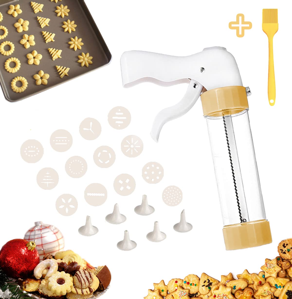 **Best Cookie Press Gun Kit with 13 Discs & 6 Nozzles – Professional Spritz Cookie Maker for Baking Biscuits, Cakes, Churros – Comfort Grip & Easy to Use for Holiday Gifts & Party Desserts**