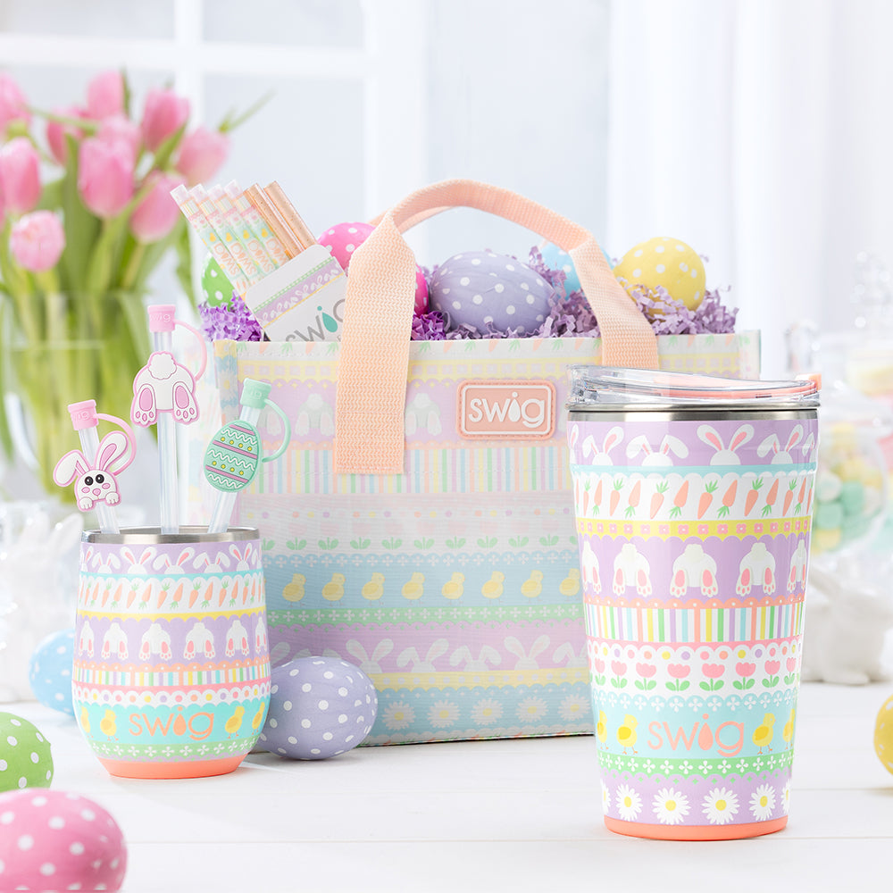 24oz Bunny Trail Party Cup - Insulated Plastic Tumbler for Kids Birthday, Easter, and Outdoor Picnics - BPA-Free, Leak-Proof, Reusable Drinking Cup with Lid and Straw