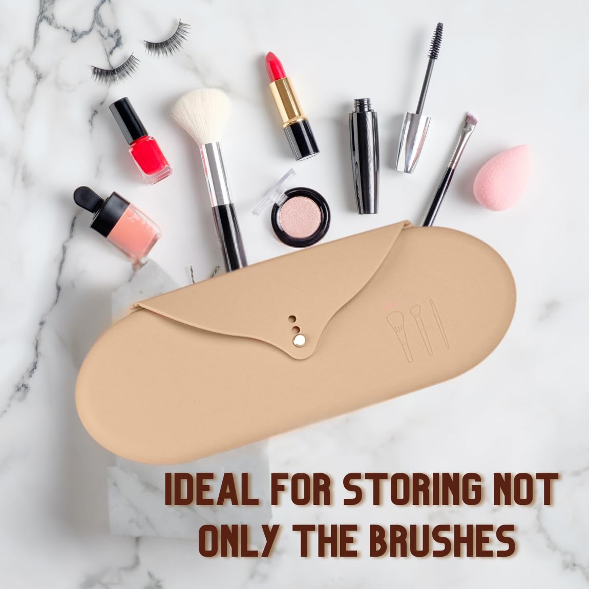 Travel Makeup Brush Bag - Silicone Cosmetic Brush Organizer for On-The-Go Protection | Prevents Brushes from Getting Lost or Dirty in Purse | Easy Clean with Soap | Khaki Color | Perfect for Travel, Gym, and Daily Makeup Organization